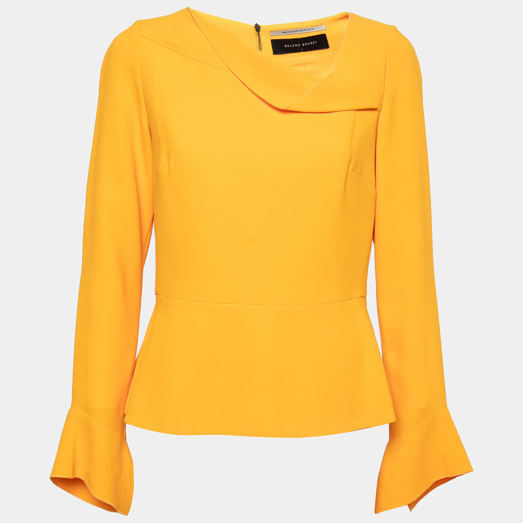 Pre Owned Roland Mouret Yellow Crepe Asymmetric Neck Top L