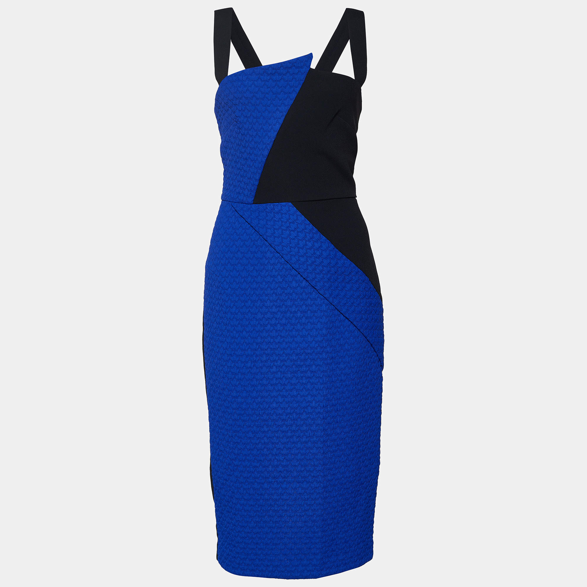 Pre Owned Roland Mouret Black & Blue Puckered Detail Hutton Bodycon Dress M