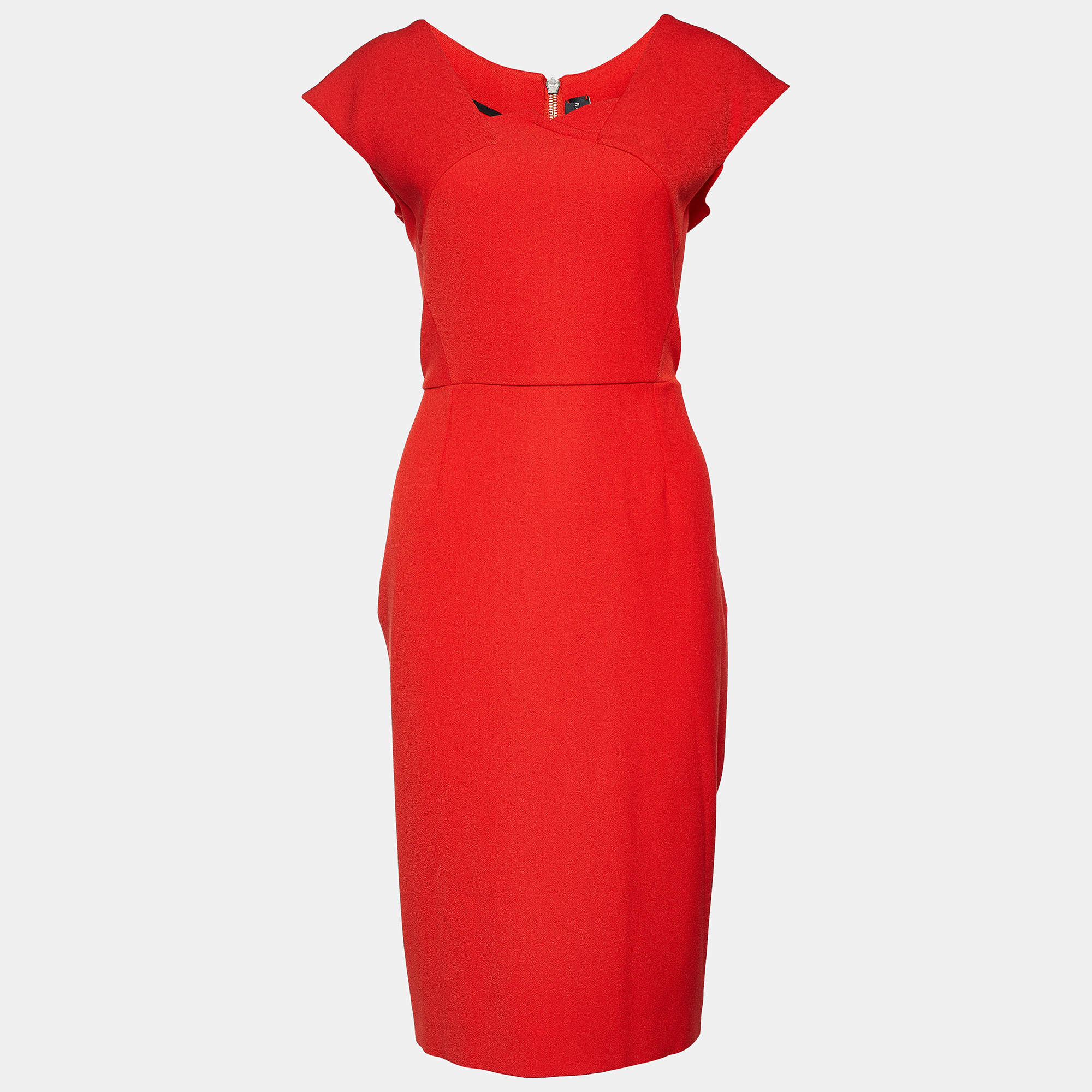 Pre Owned Roland Mouret Red Crepe Paneled Midi Dress M