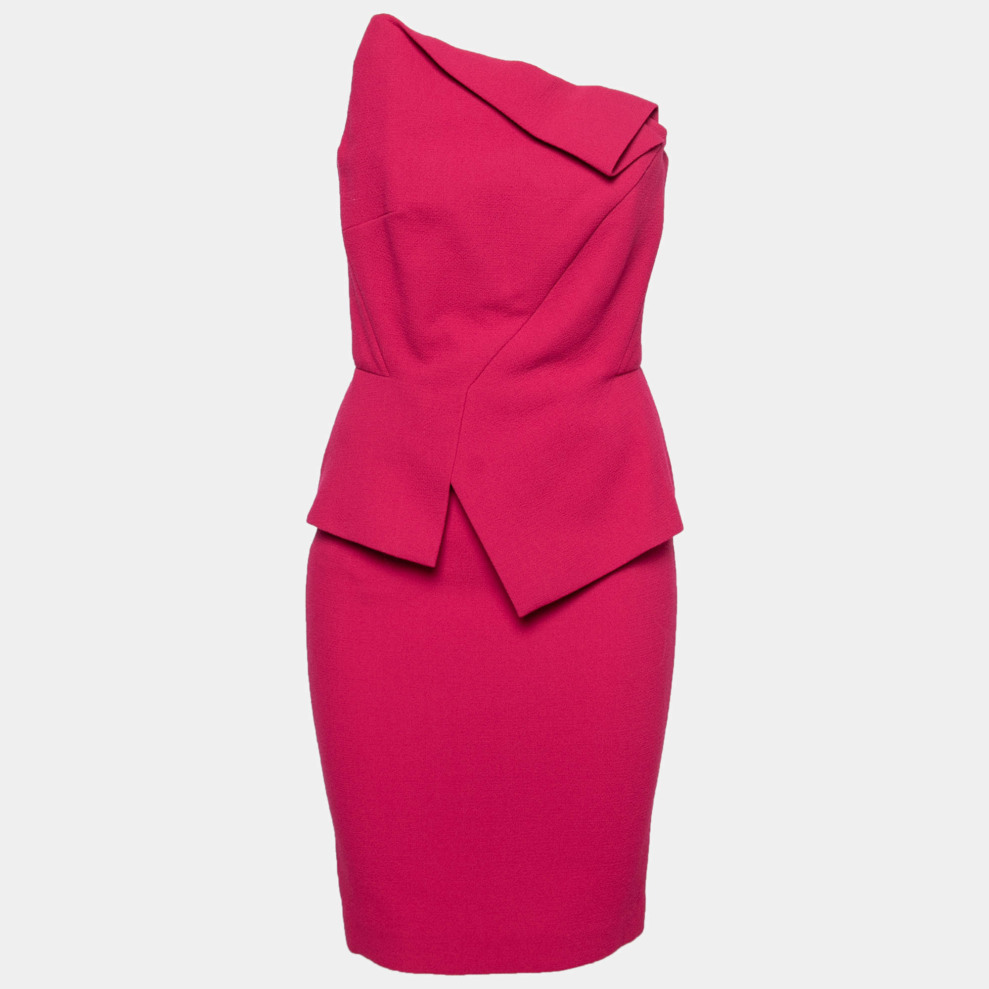 Pre Owned Roland Mouret Cherry Pink Crepe Asymmetrical Strapless Dress M