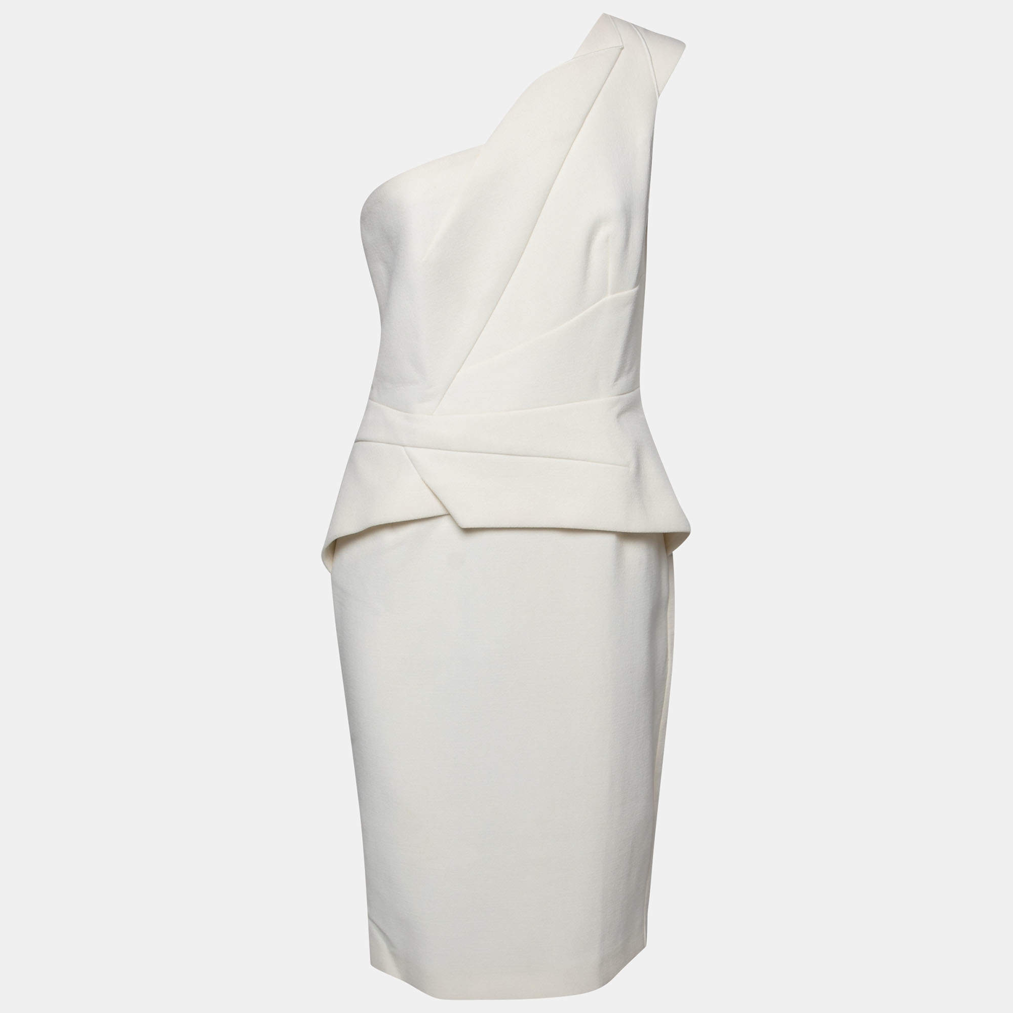 Pre Owned Roland Mouret Off White Wool Lyford One-Shoulder Midi Dress L