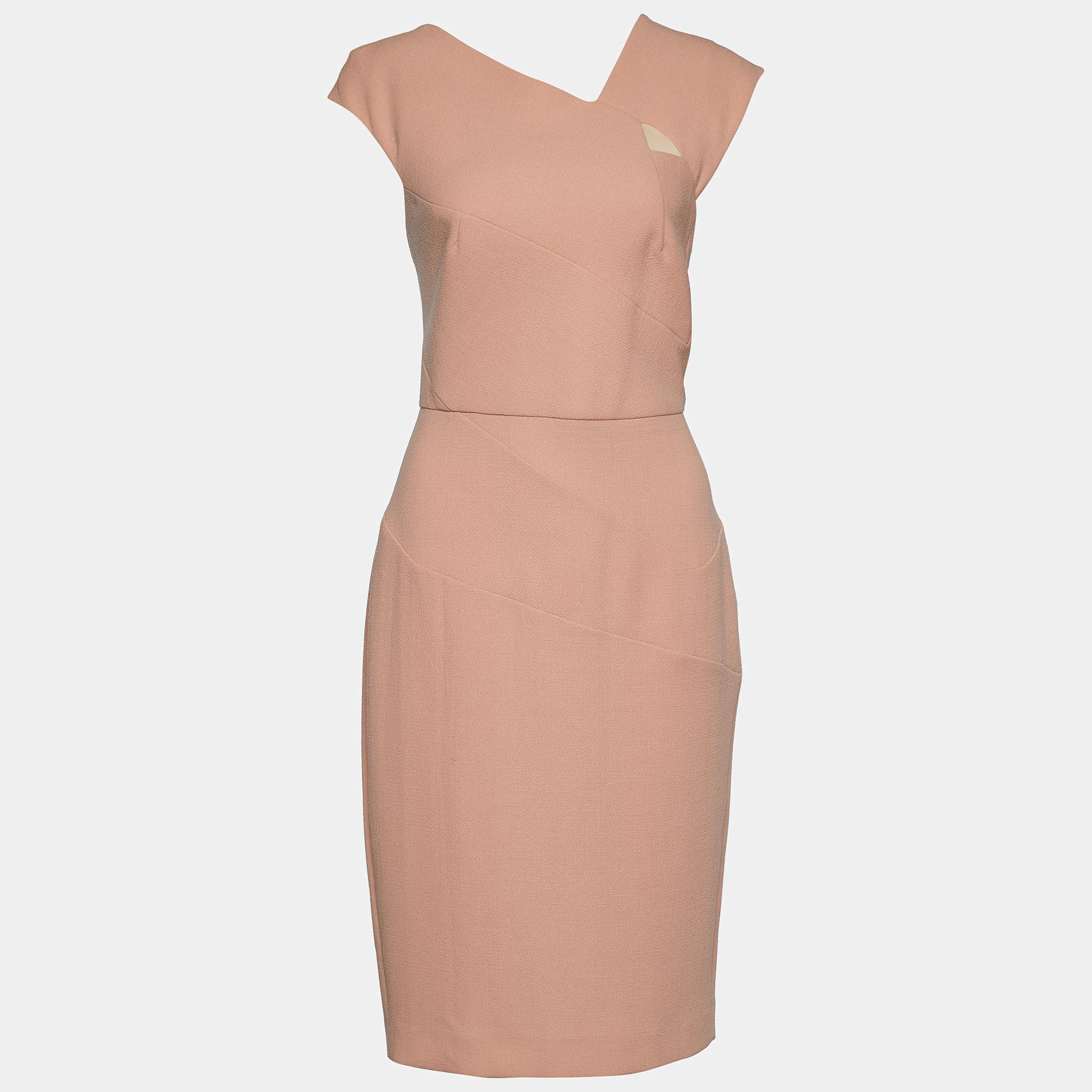 Pre Owned Roland Mouret Pale Peach Wool Crepe Cutout Detail Sheath Dress M