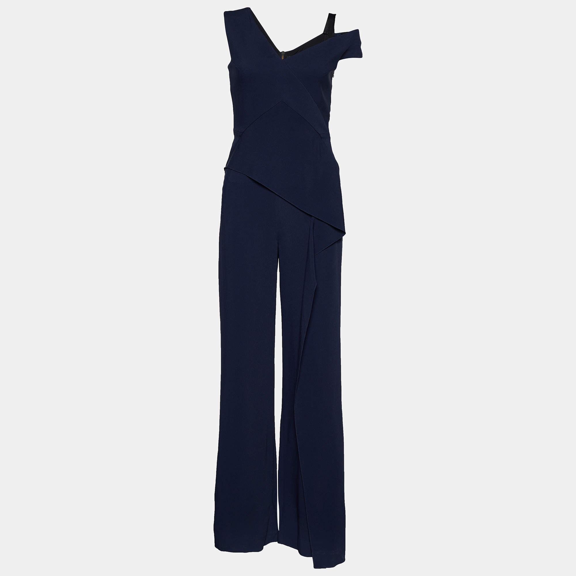 Pre Owned Roland Mouret Navy Blue Crepe Jumpsuit