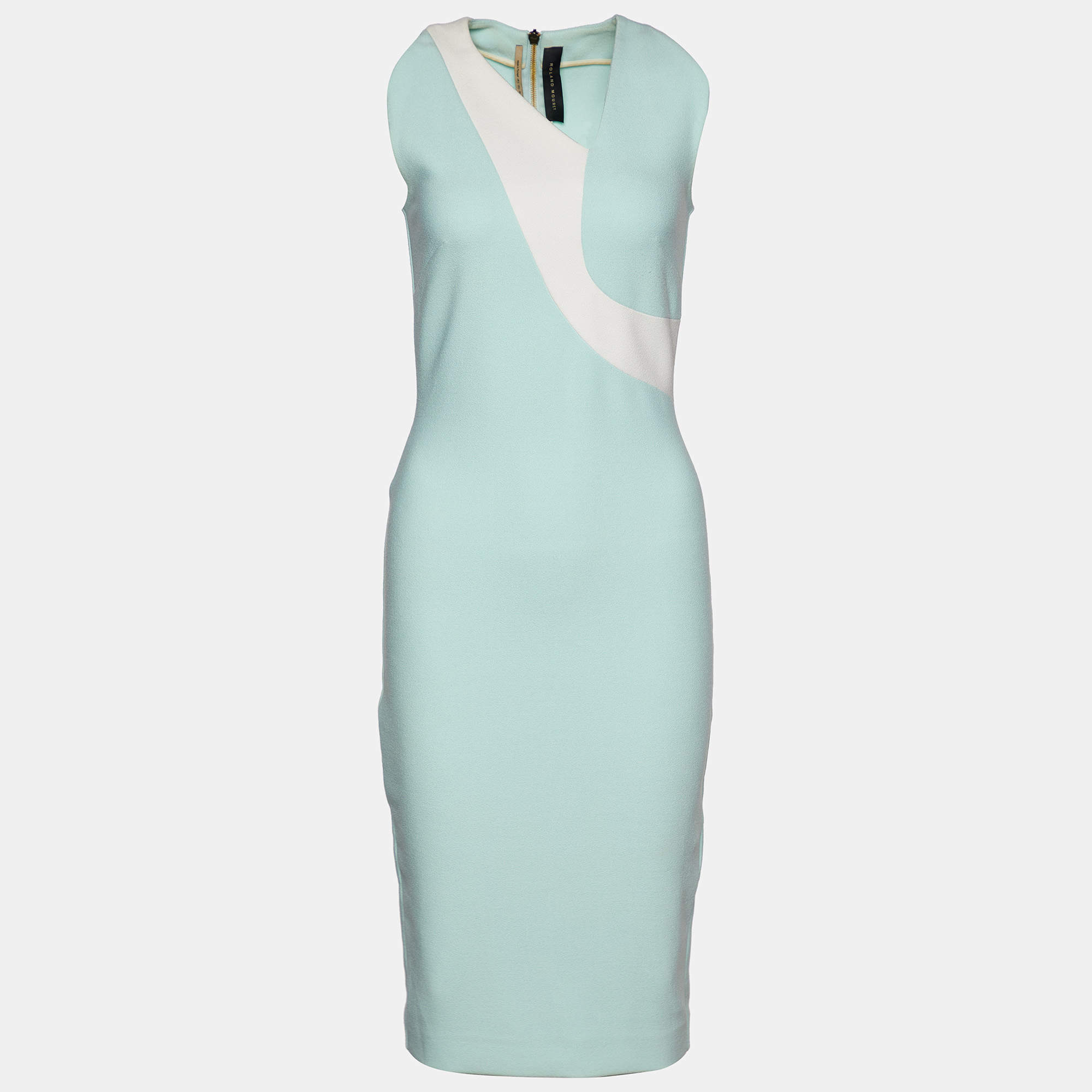 Pre Owned Roland Mouret Mint Green Crepe Sleeveless Sheath Dress S