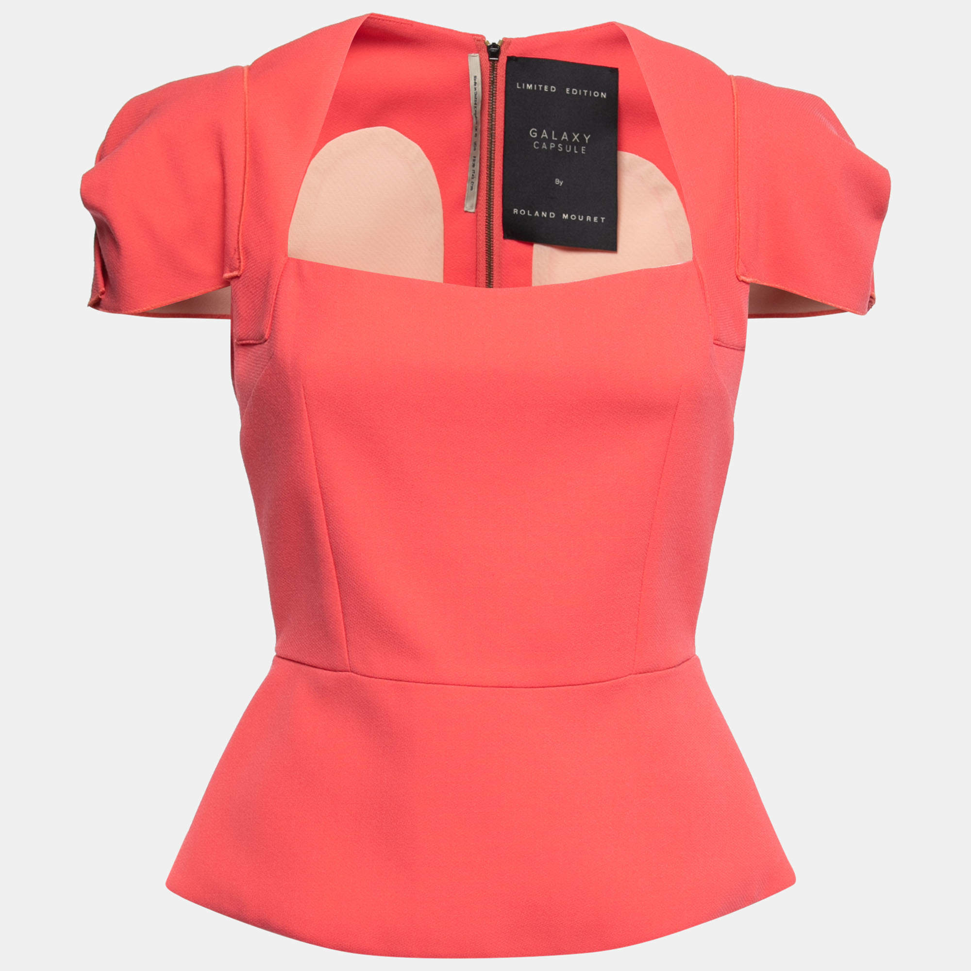 Pre Owned Roland Mouret Coral Pink Crepe Peplum Top M
