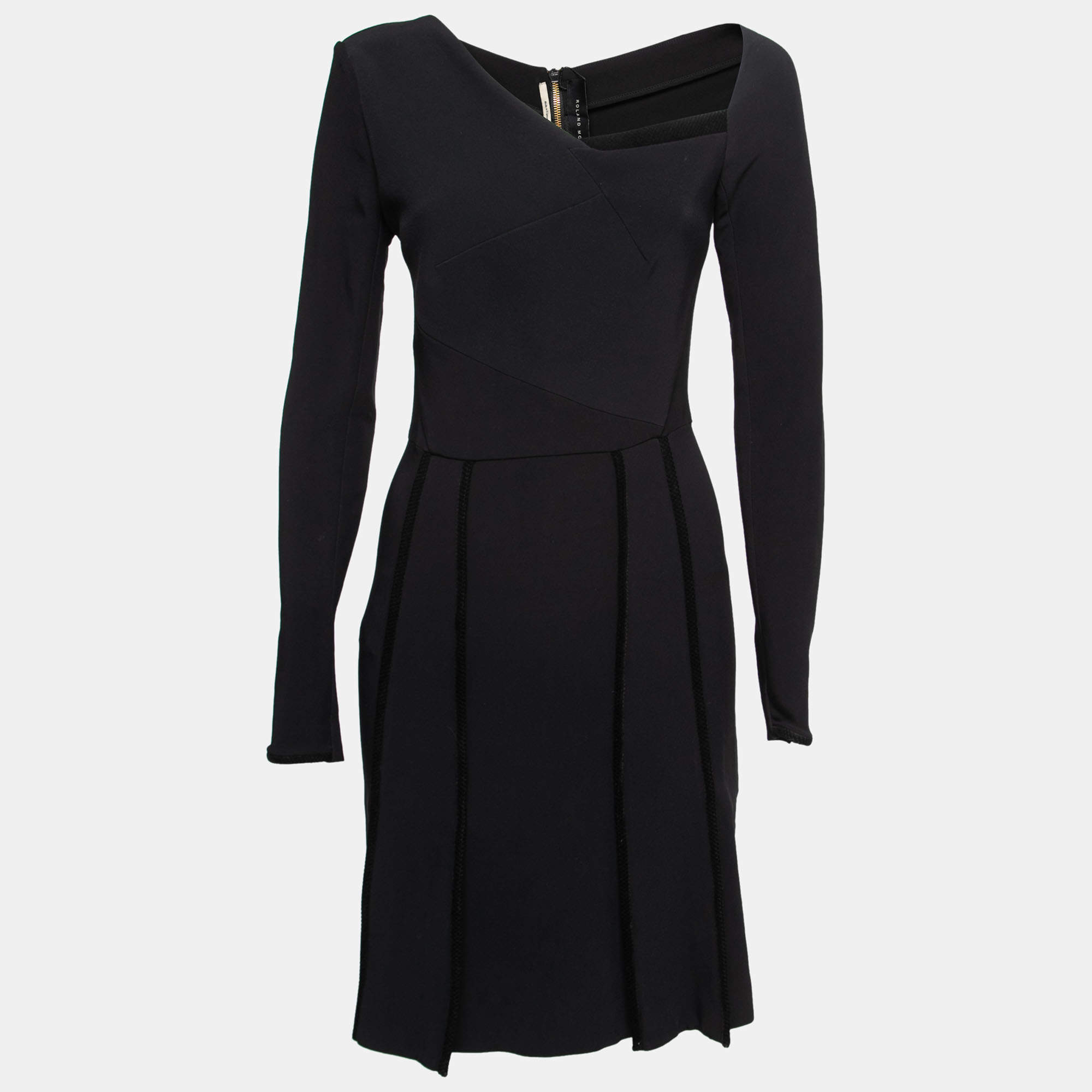 Pre Owned Roland Mouret Black Crepe Asymmetric Neck Dress M