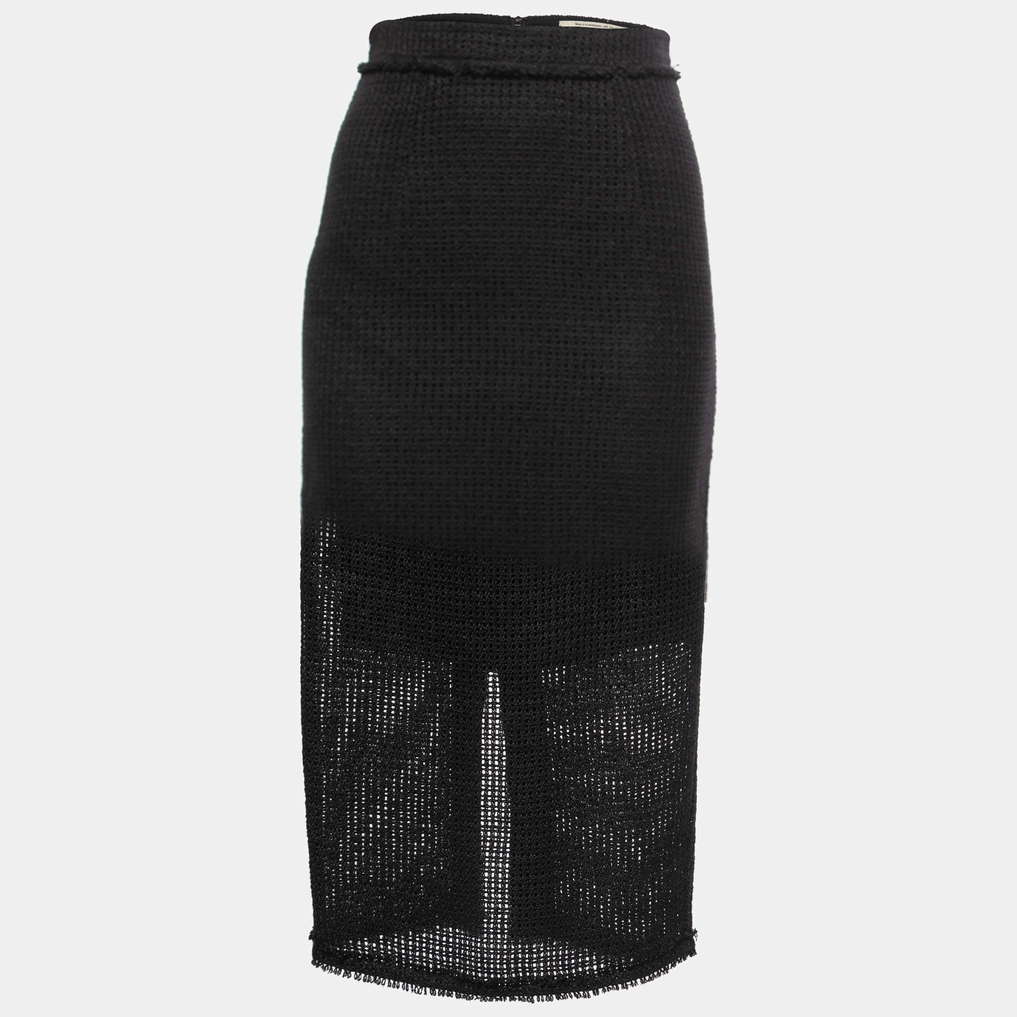 Roland Mouret Black Linen Mesh Midi Skirt S