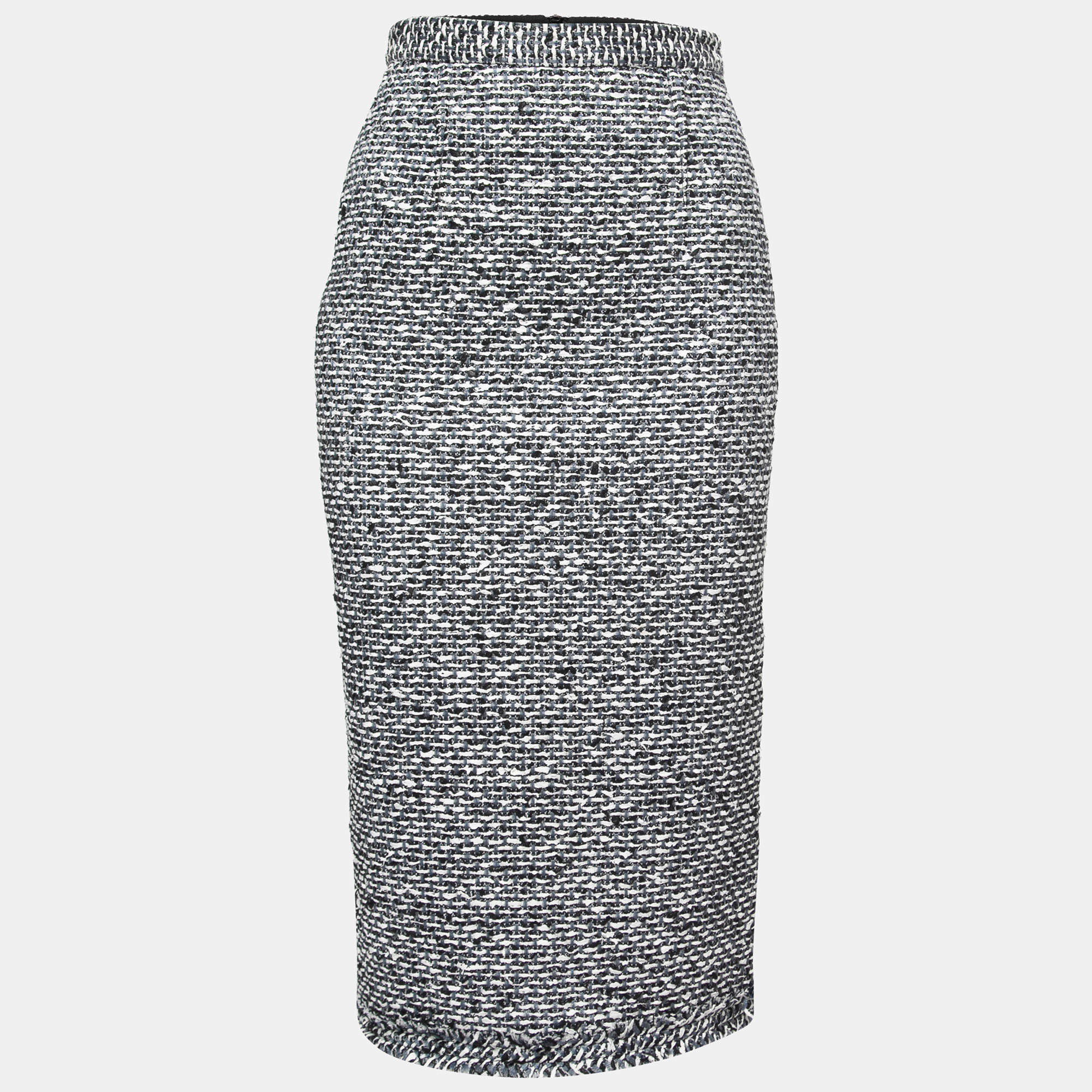 Pre Owned Roland Mouret Monochrome Tweed Midi Skirt S