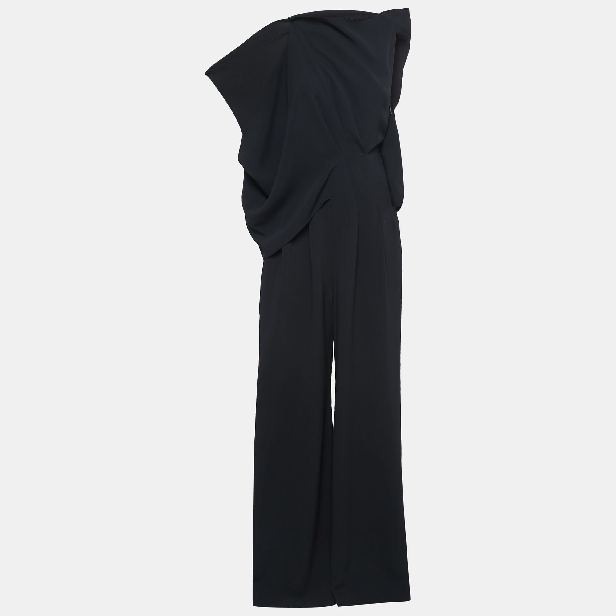 Pre Owned Roland Mouret Black Crepe Asymmetric Draped Jumpsuit M