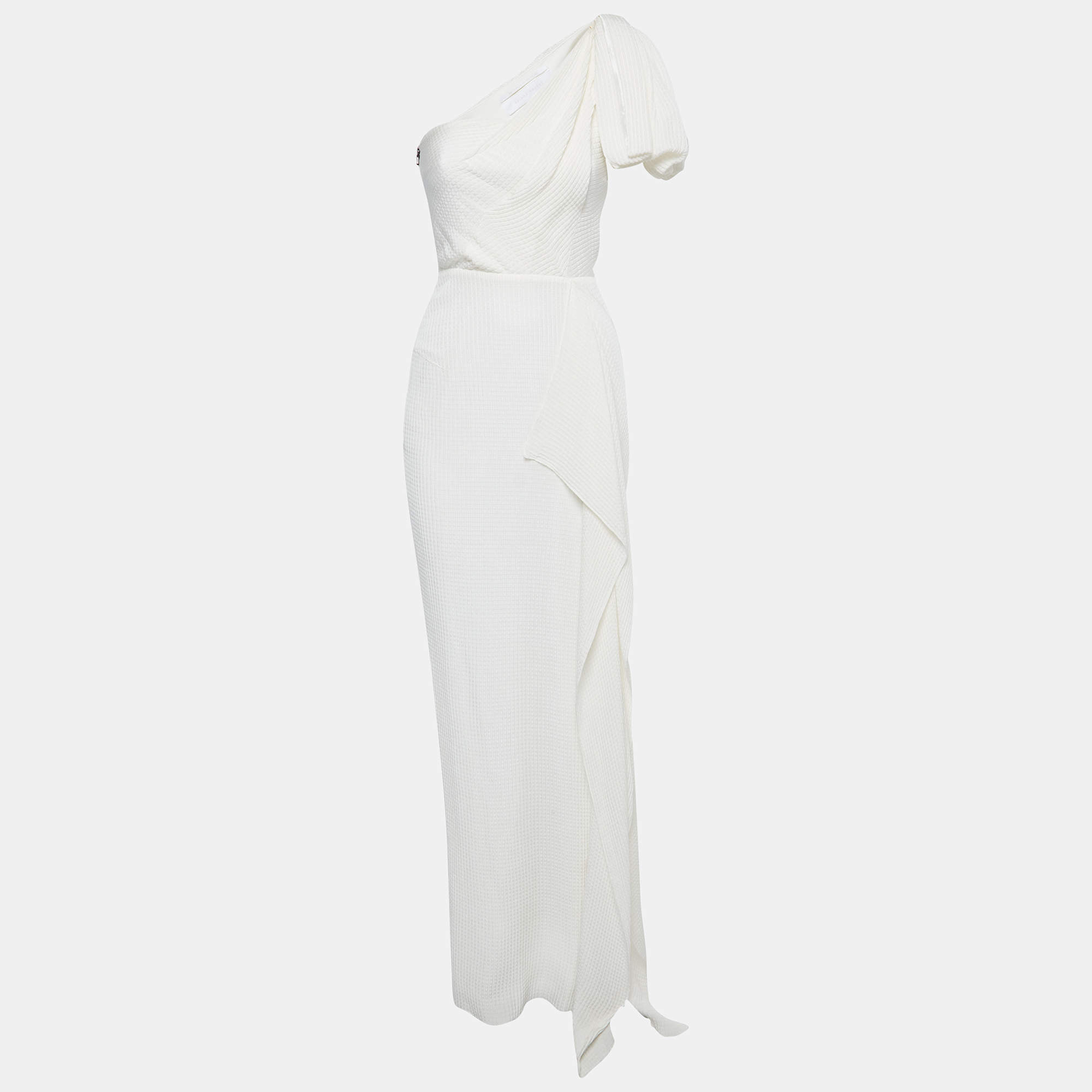 Roland Mouret Cream Silk Cloque One Shoulder Bow Belhaven Gown S