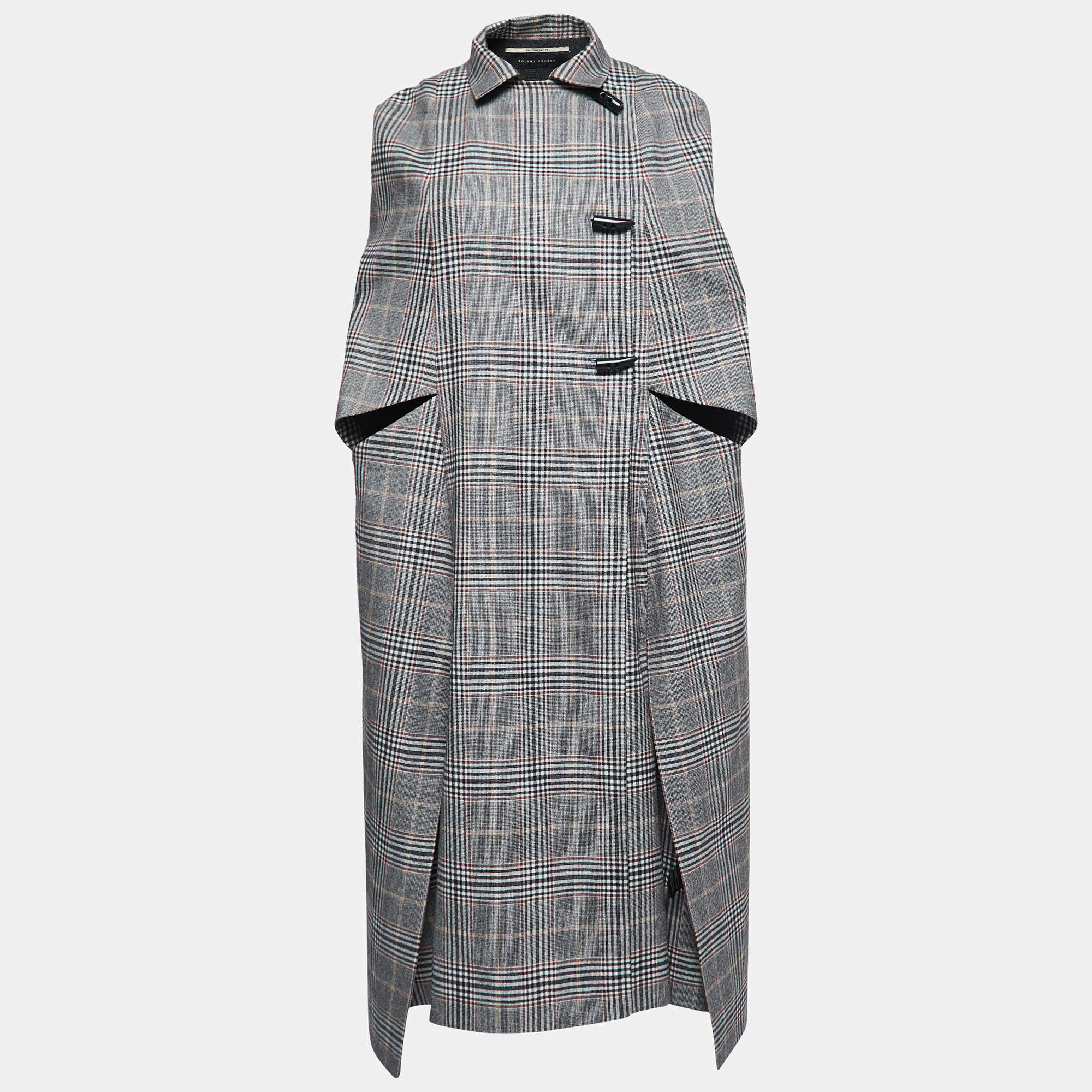 Roland Mouret Grey Checked Wool Merril Cape XS