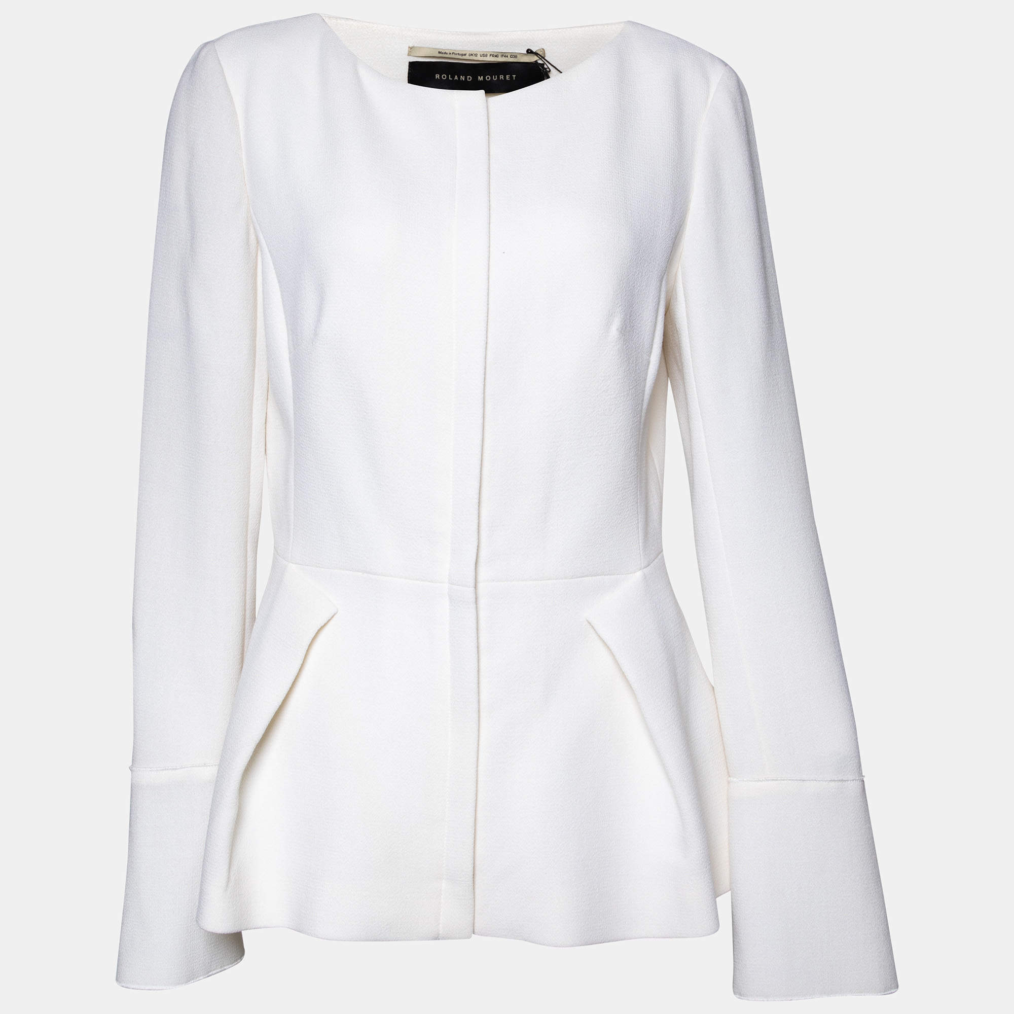 Roland Mouret White Crepe Zip Front Jacket M