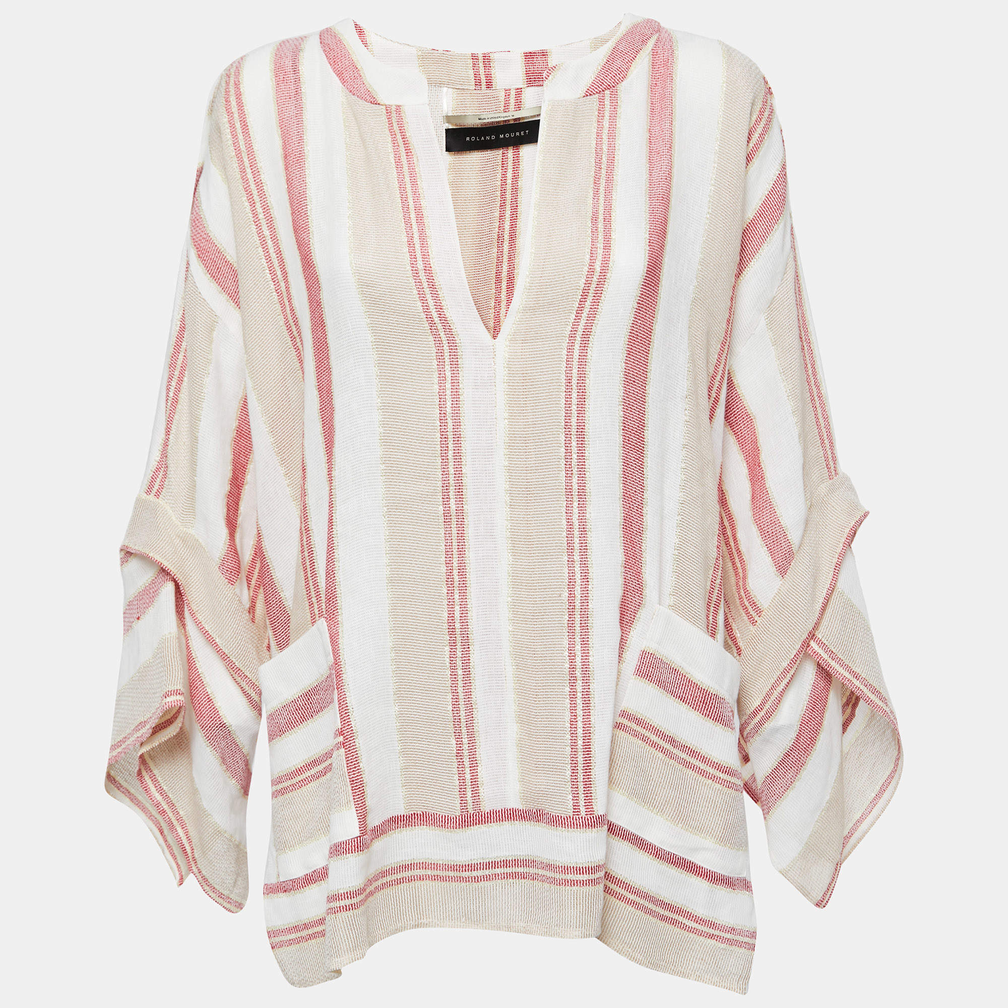 Roland Mouret White Striped Linen Blend Oversized Blouse M