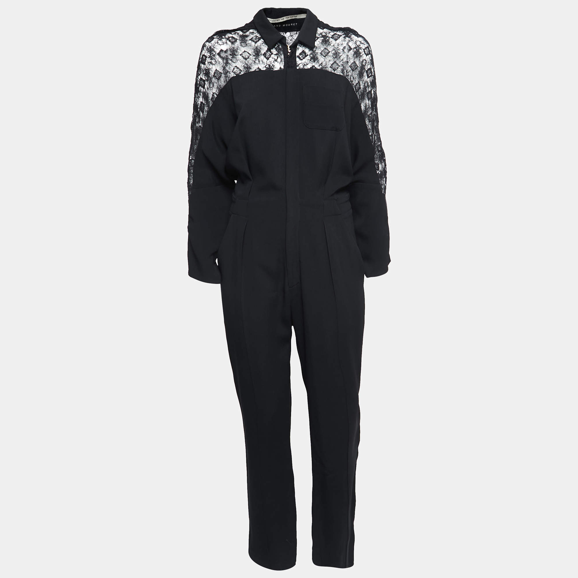 Pre Owned Roland Mouret Black Crepe Paneled Jumpsuit M