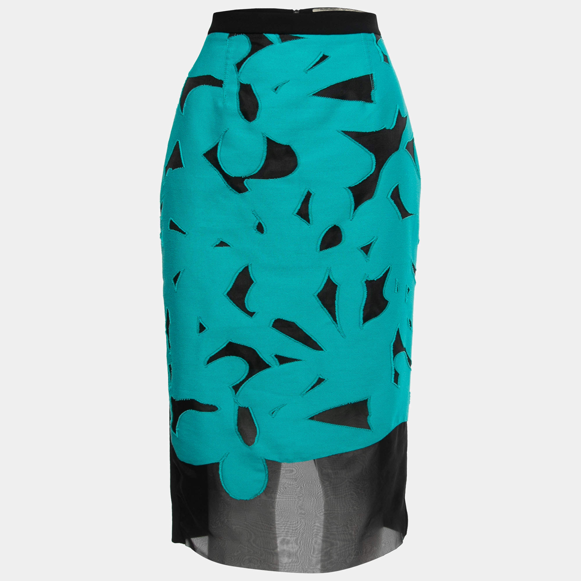 Pre Owned Roland Mouret Black Crepe Patch Detail Midi Skirt M