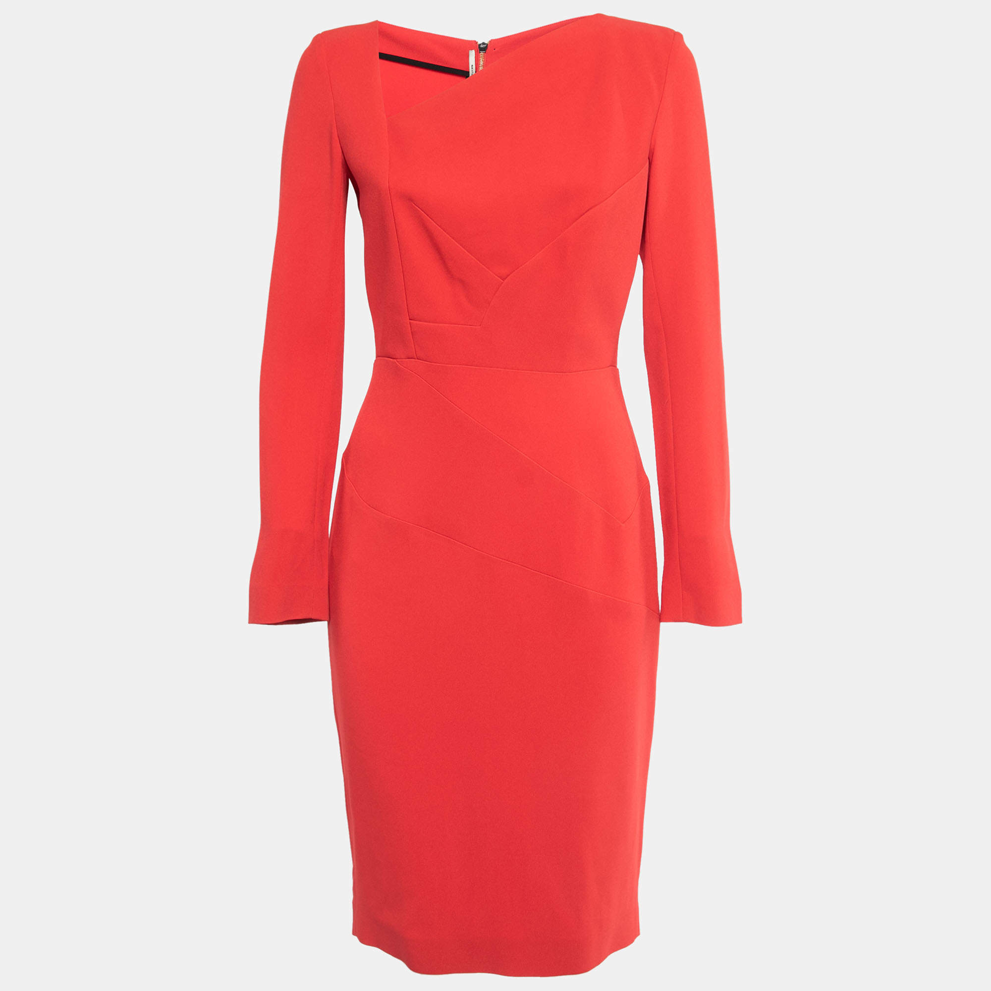 Pre Owned Roland Mouret Red Crepe Full Sleeve Short Dress M