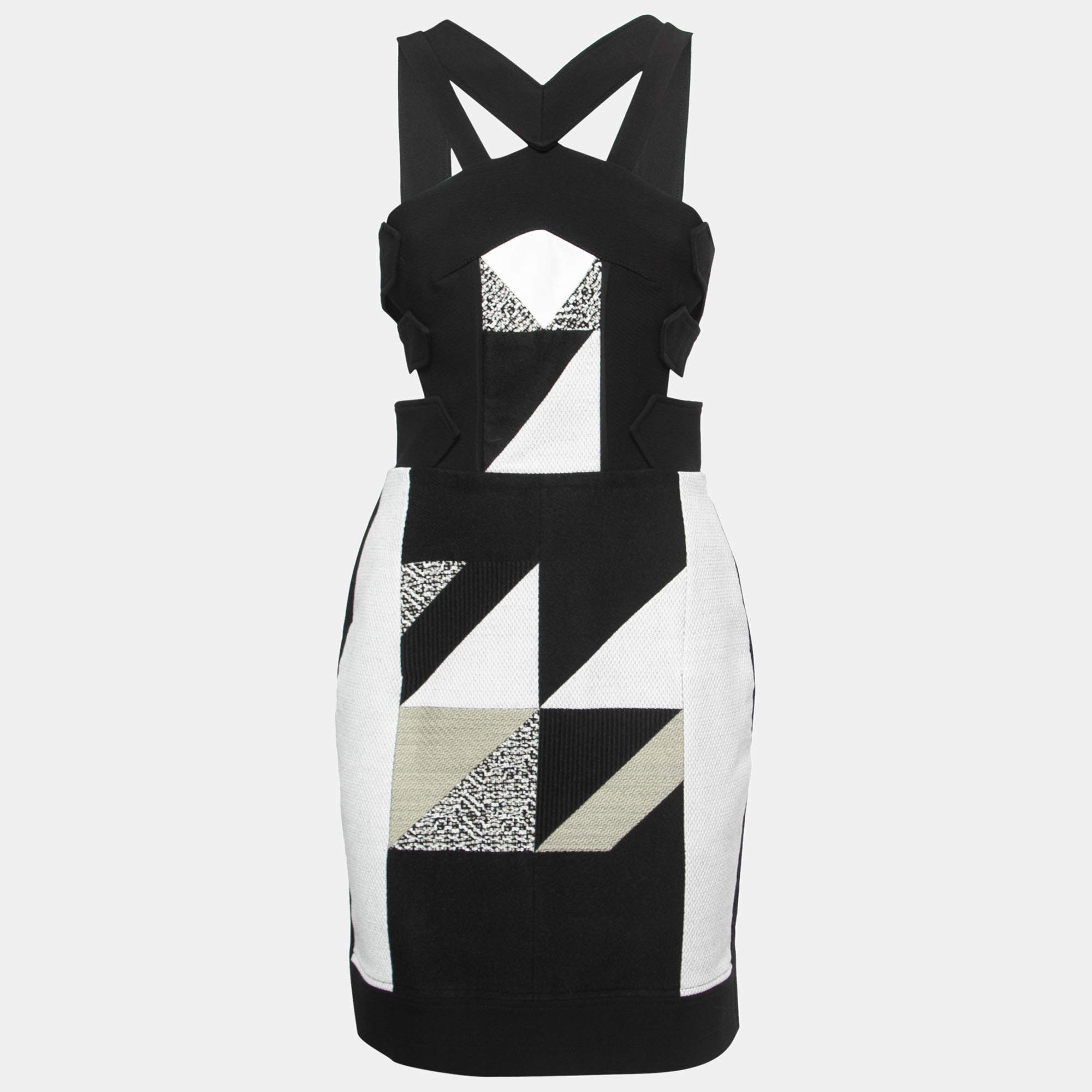 Pre Owned Roland Mouret Black Knit Contrast Mini Dress M
