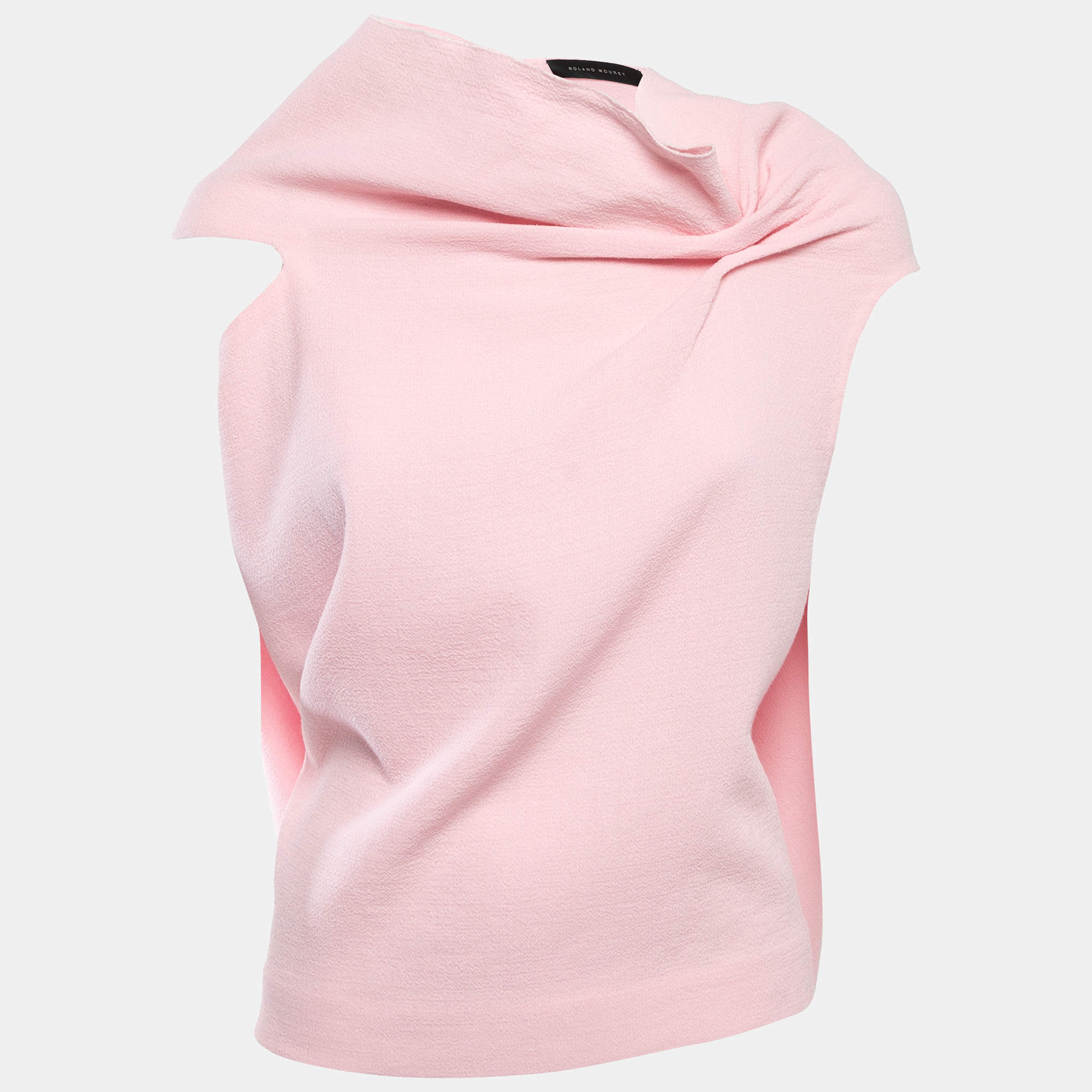 Roland Mouret Pink Wool Draped Back Open Blouse M