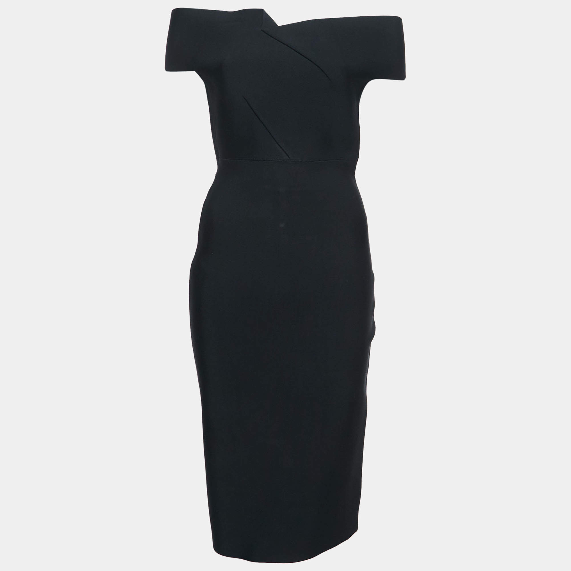 Pre Owned Roland Mouret Black Knit Off-Shoulder Bodycon Dress L
