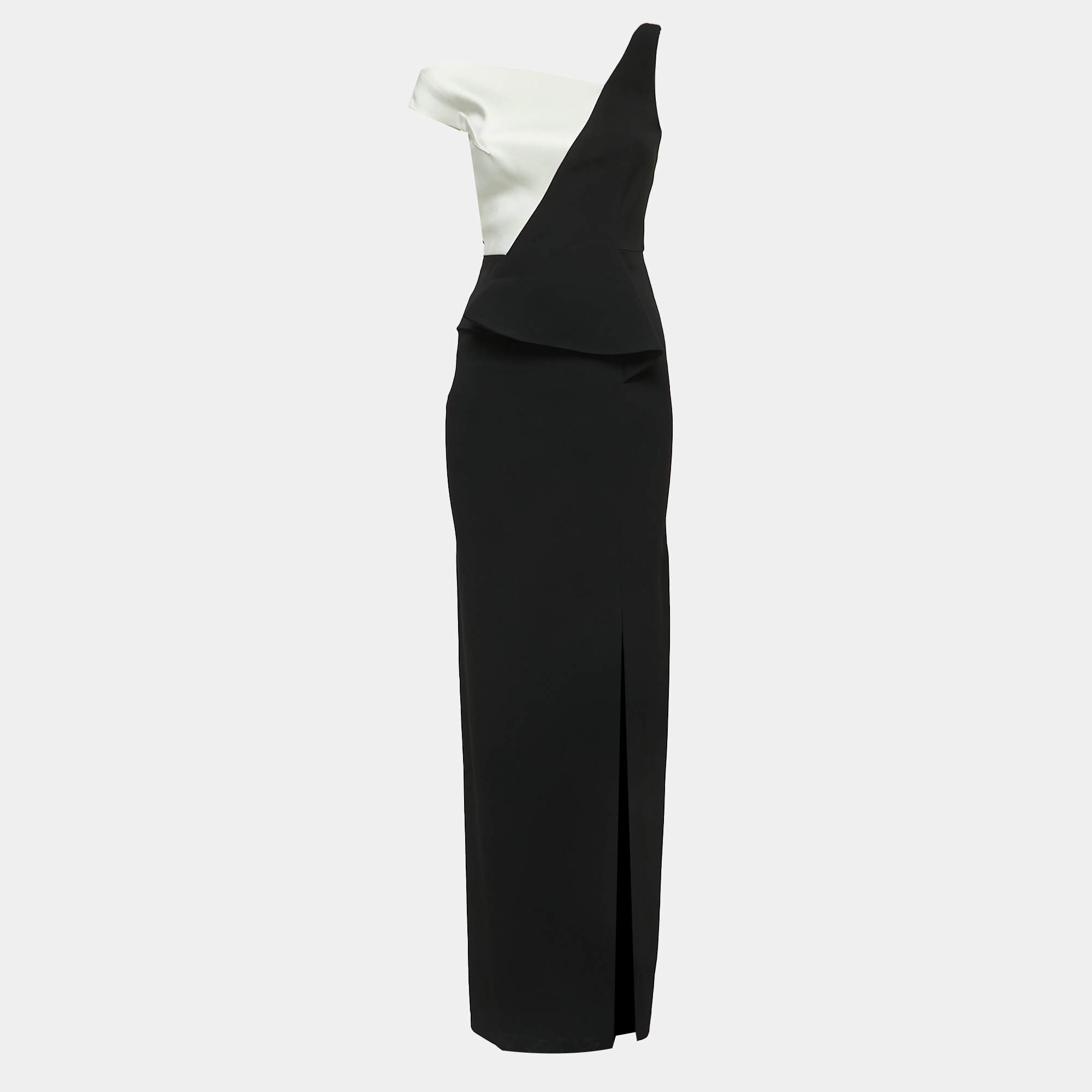 Pre Owned Roland Mouret Black Crepe Draped Slit Detail Sleeveless Maxi Dress S