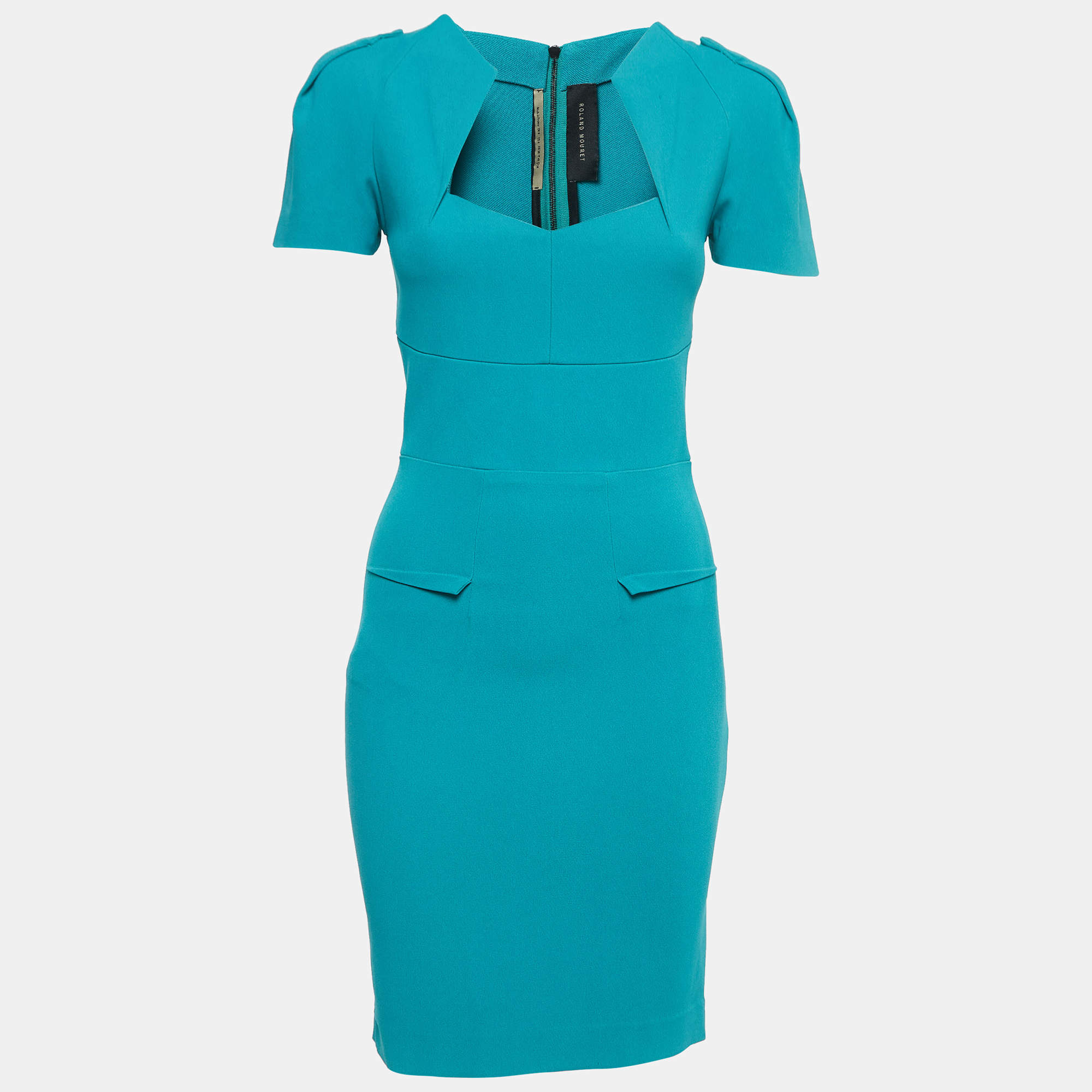 Pre Owned Roland Mouret Blue Crepe Folded Shoulder Detail Mini Dress S