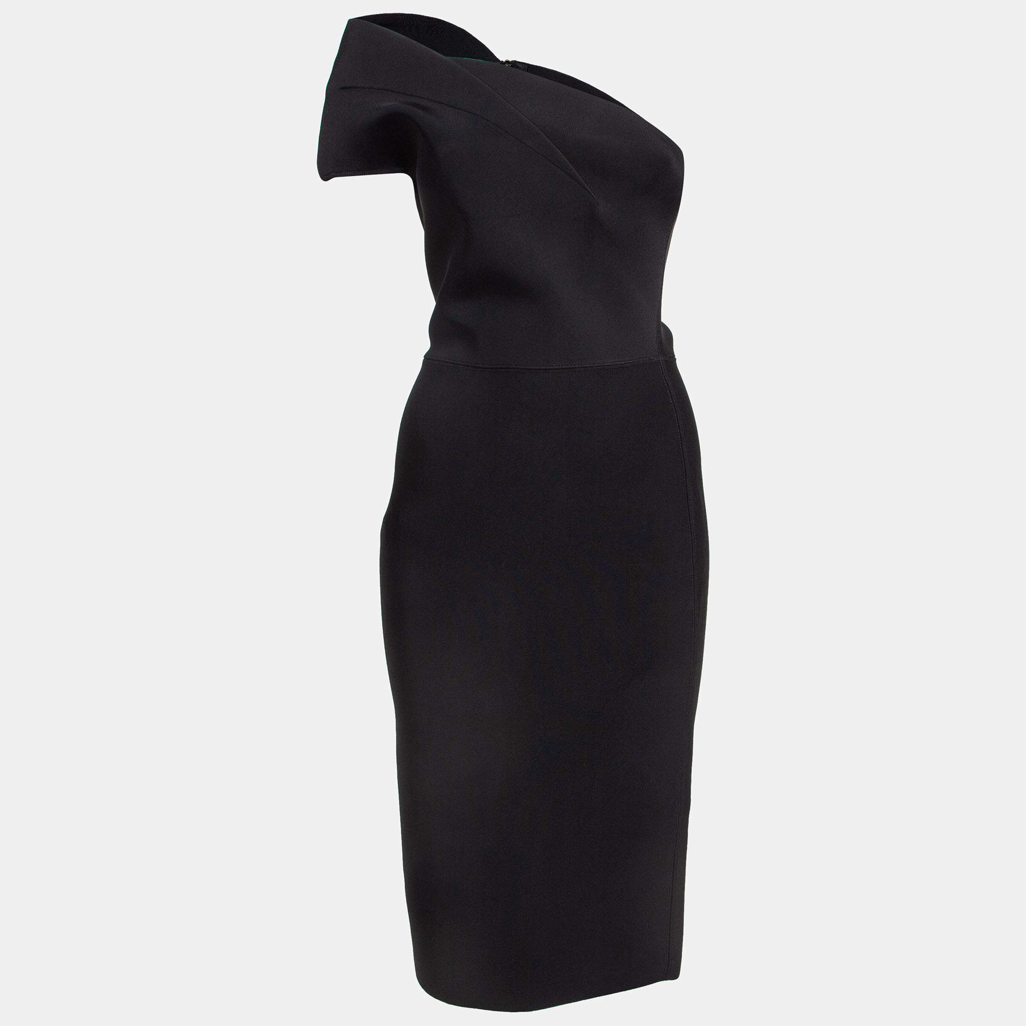 Pre Owned Roland Mouret Black Stretch Knit One Shoulder Brattle Dress M