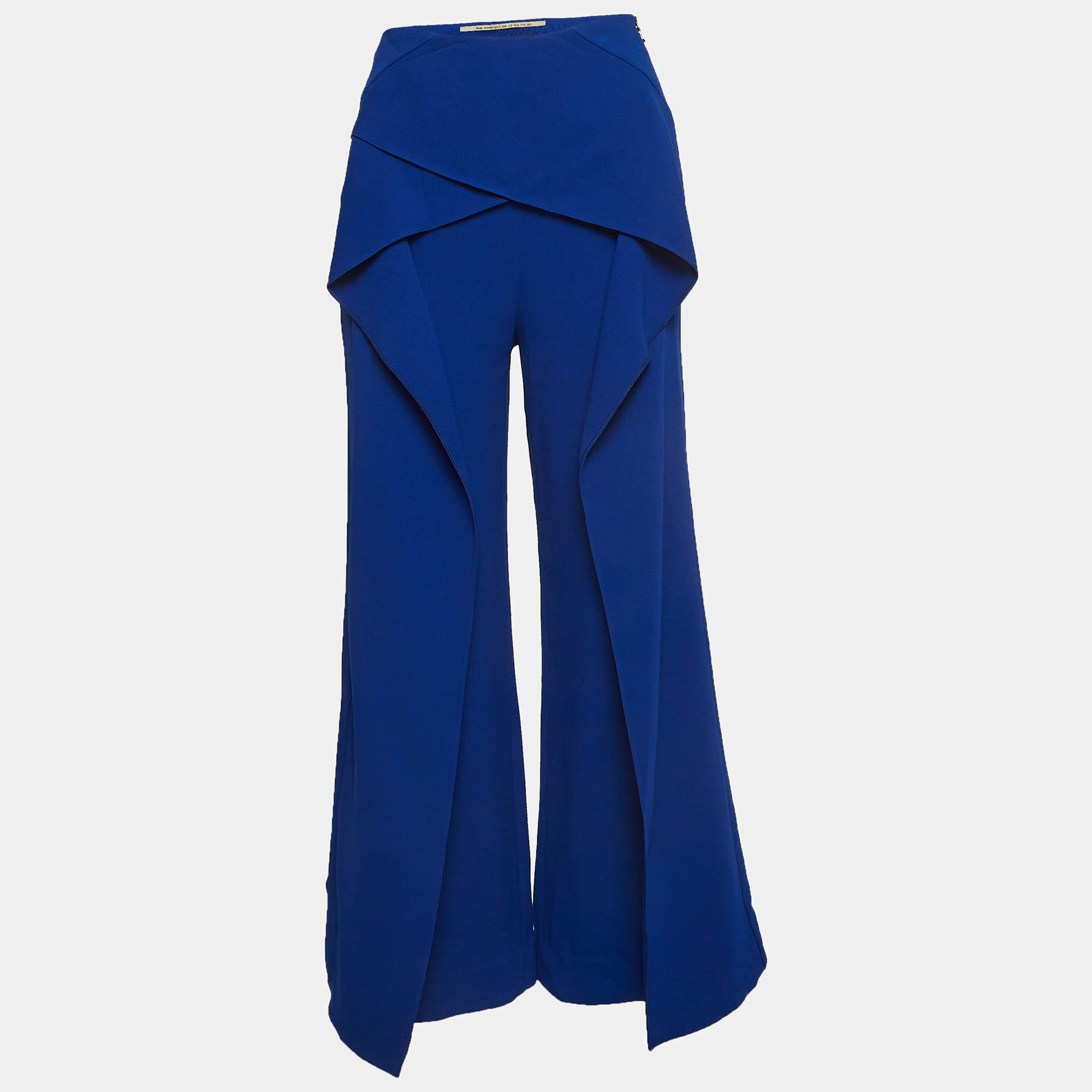 Pre Owned Limited Edition By Roland Mouret Blue Stretch Crepe Draped Slit Trousers S