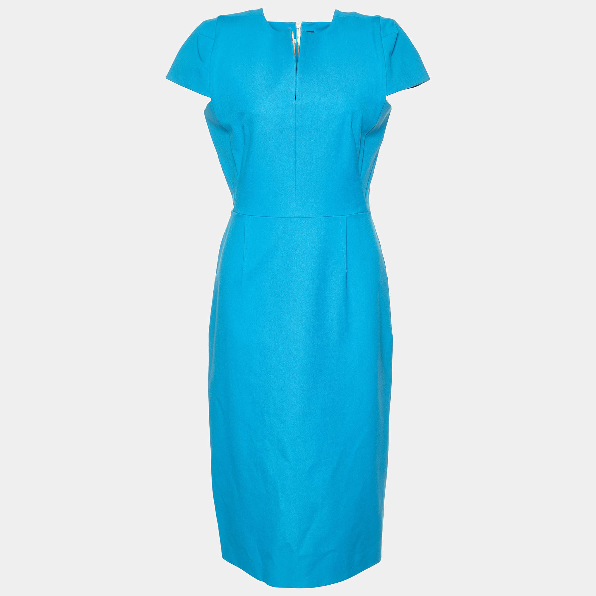 Pre Owned Roland Mouret Azure Blue Cotton Midi Dress L
