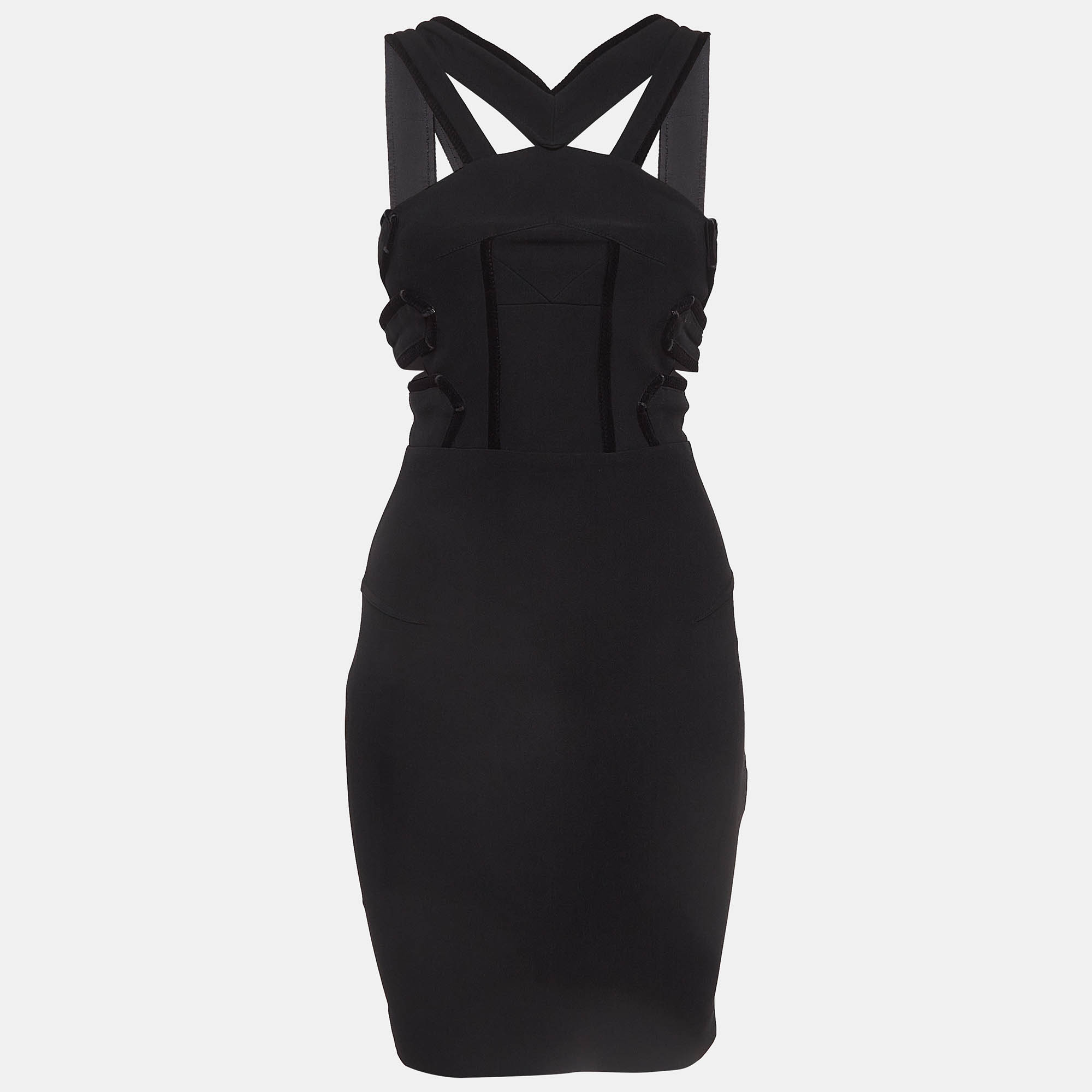 Pre Owned Roland Mouret Black Stretch Crepe Cutout Mini Dress S