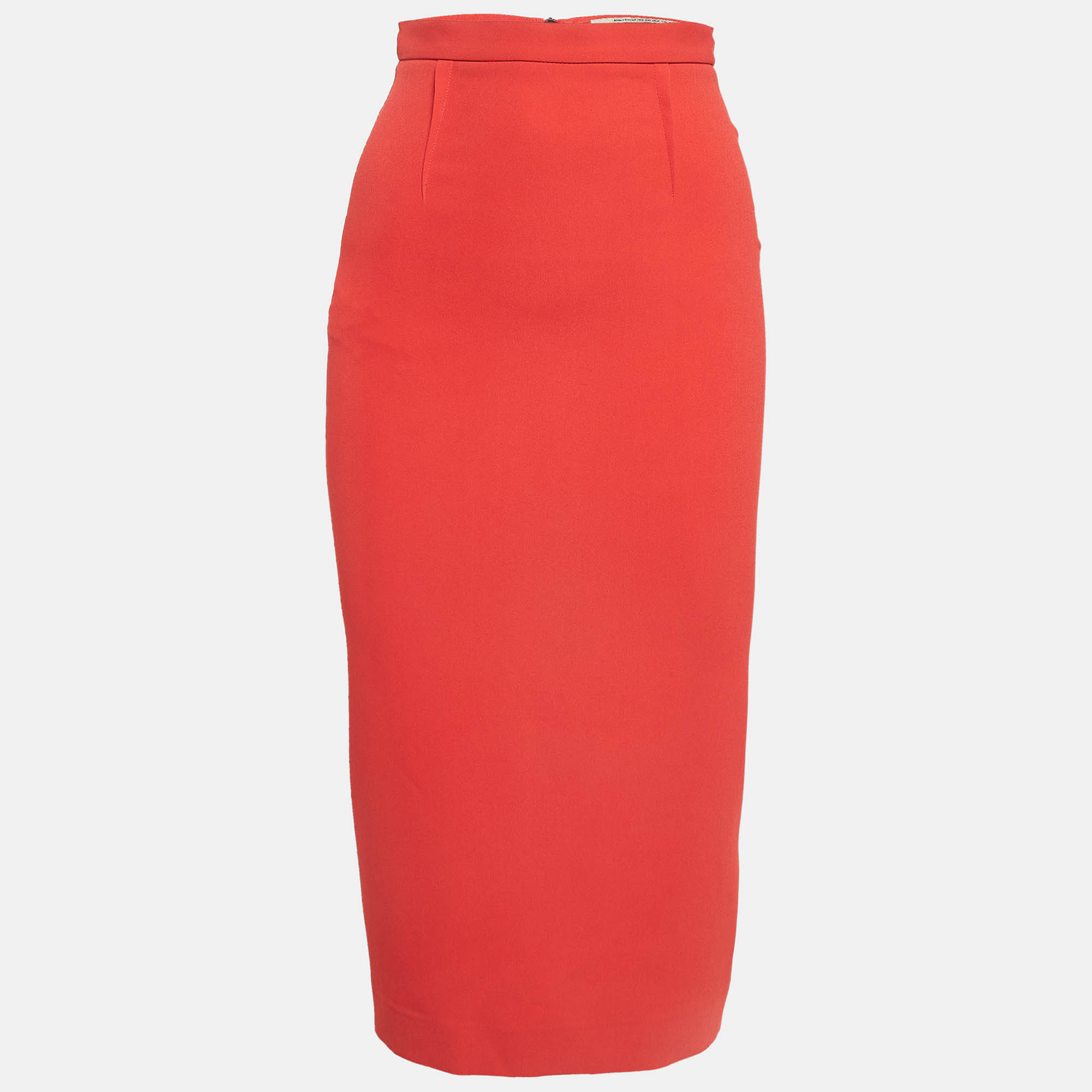 Pre Owned Roland Mouret Red Wool Midi Skirt S