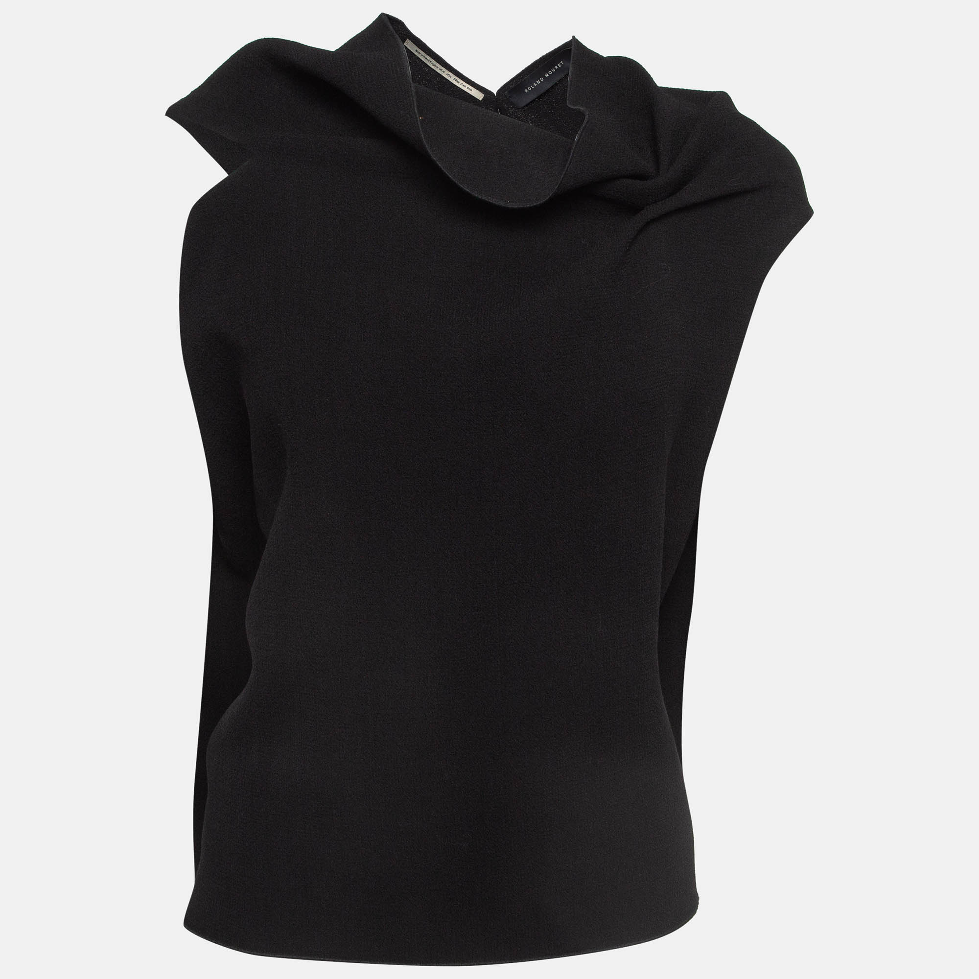 Roland Mouret Black Wool Asymmetric Draped Top M