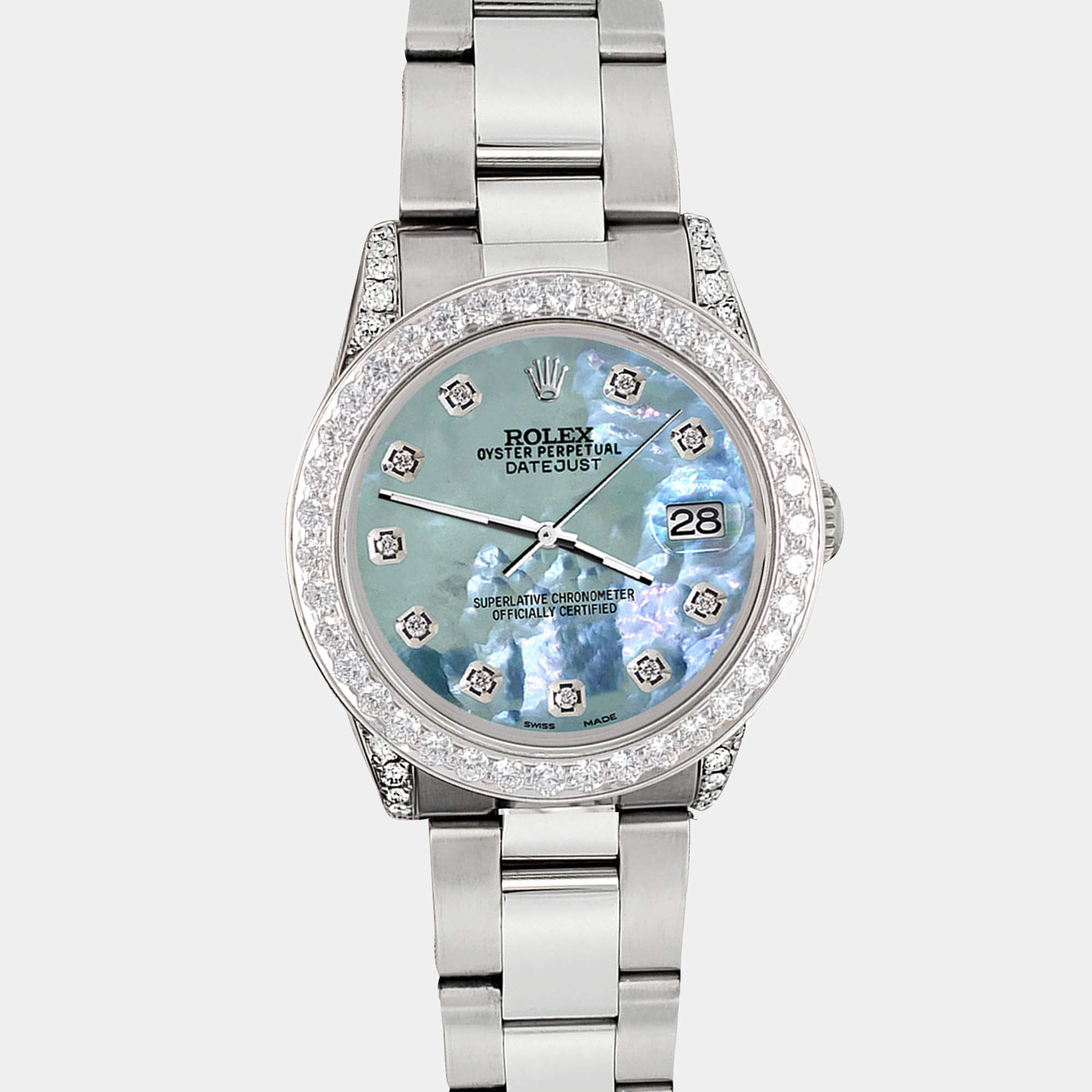 Rolex Custom Tahitian Blue 2.1ct Diamonds Stainless Steel Datejust  Automatic Women's Wristwatch 31mm