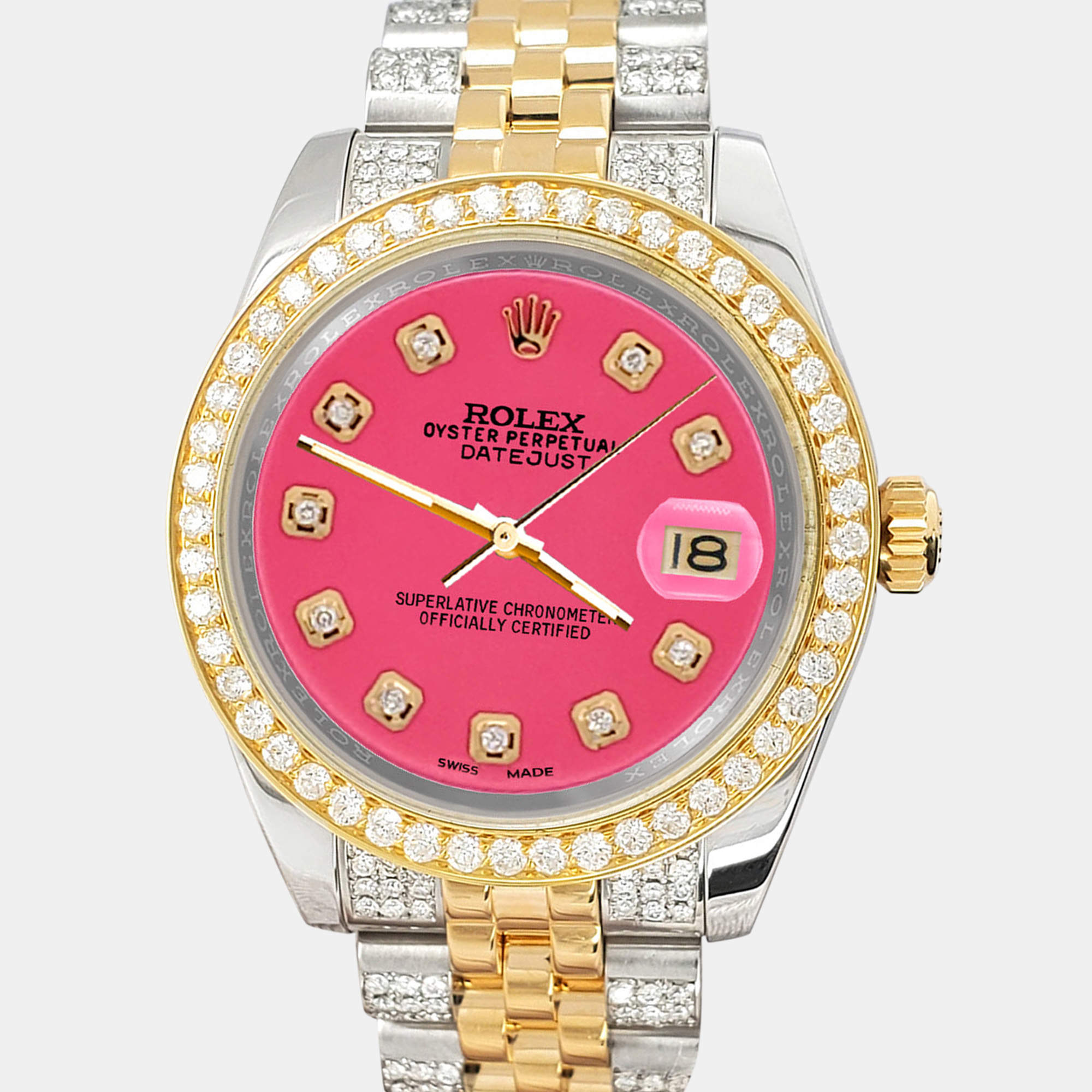 Rolex Custom Neon Pink 3.56ct Diamonds Stainless Steel Datejust 178273 Automatic Women's Wristwatch 31mm