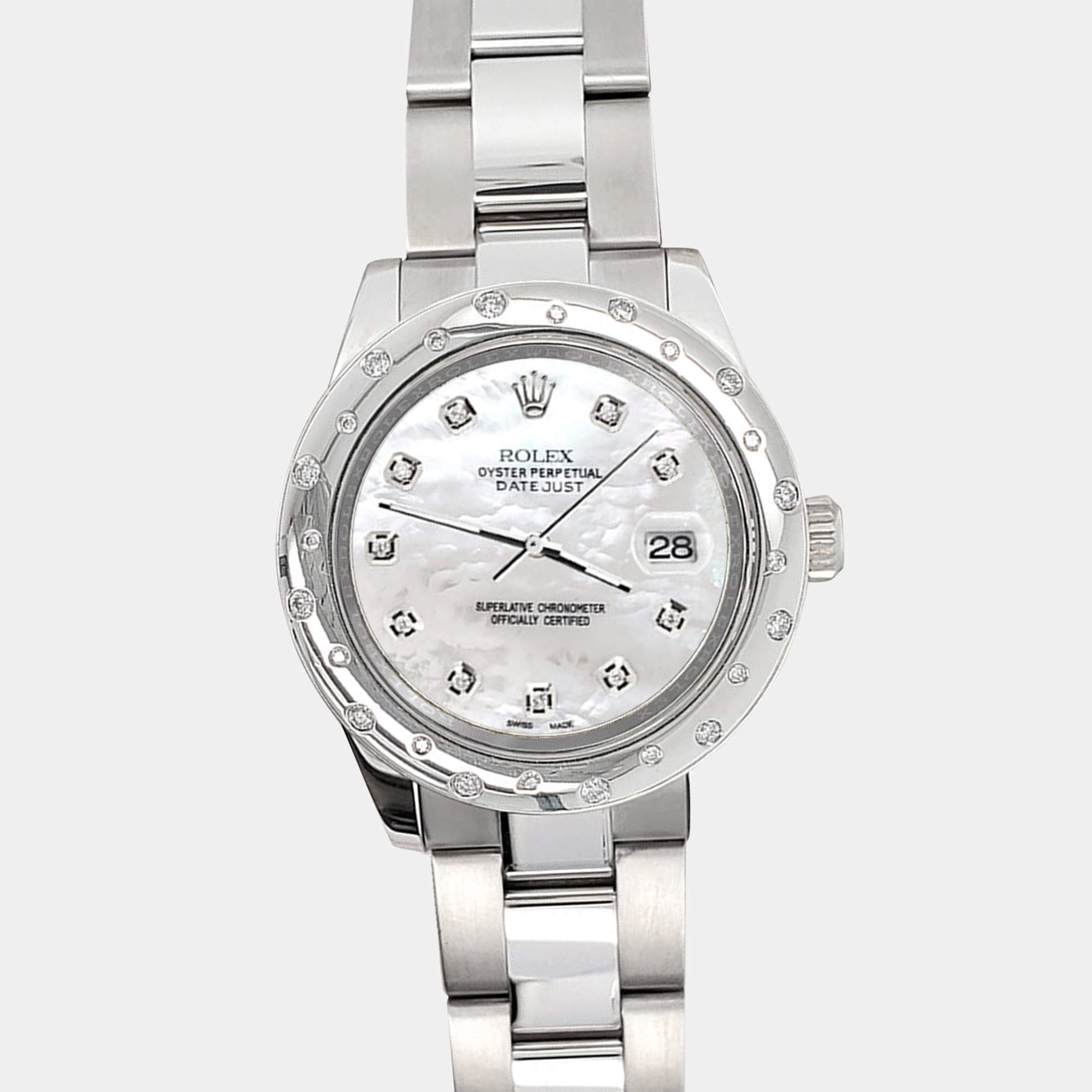 Rolex Custom White   Diamonds Stainless Steel Datejust 178240 Automatic Women's Wristwatch 31mm
