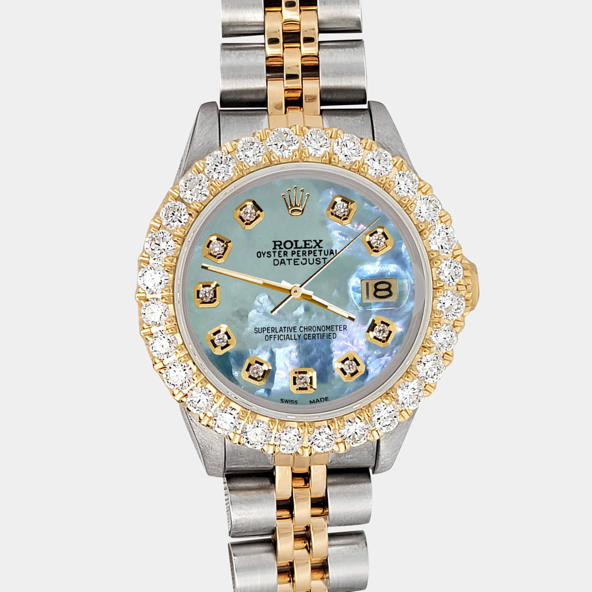 Rolex Custom Tahitian Blue 1.96ct Diamonds 18K Yellow Gold Stainless Steel Datejust  Automatic Women's Wristwatch 26mm