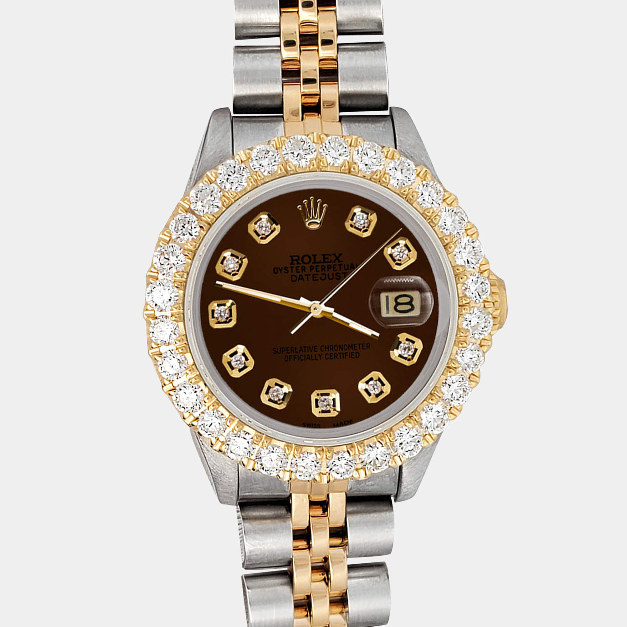 Rolex Custom Chocolate  1.96ct Diamonds 18K Yellow Gold Stainless Steel Datejust  Automatic Women's Wristwatch 26mm