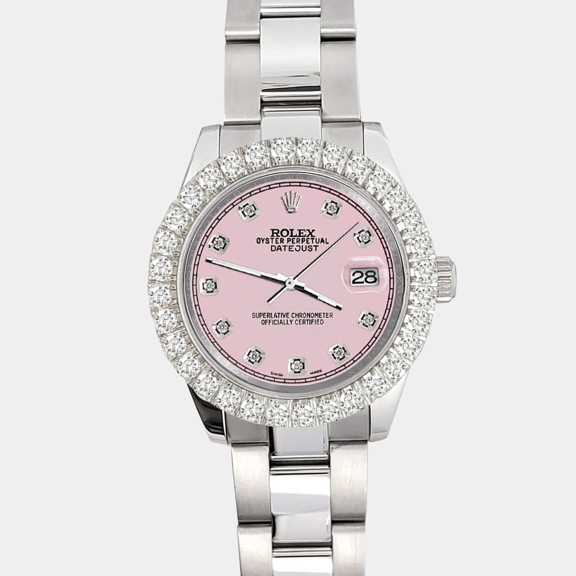 Rolex Custom Ice Pink 2.25ct Diamonds Stainless Steel Datejust 178240 Automatic Women's Wristwatch 31mm