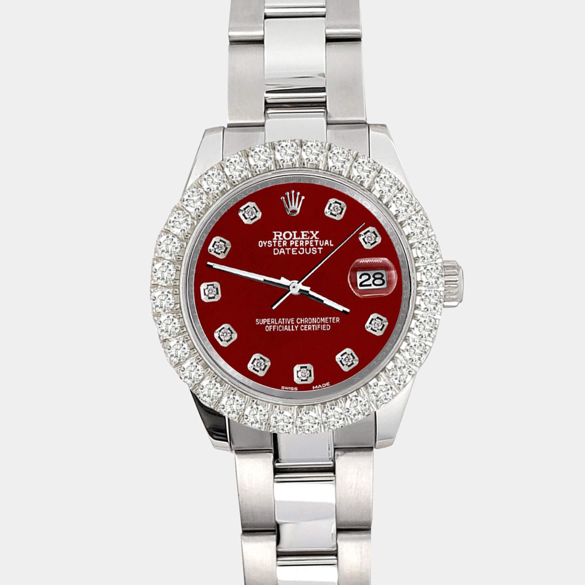 Rolex Custom Imperial Red 2.25ct Diamonds Stainless Steel Datejust 178240 Automatic Women's Wristwatch 31mm