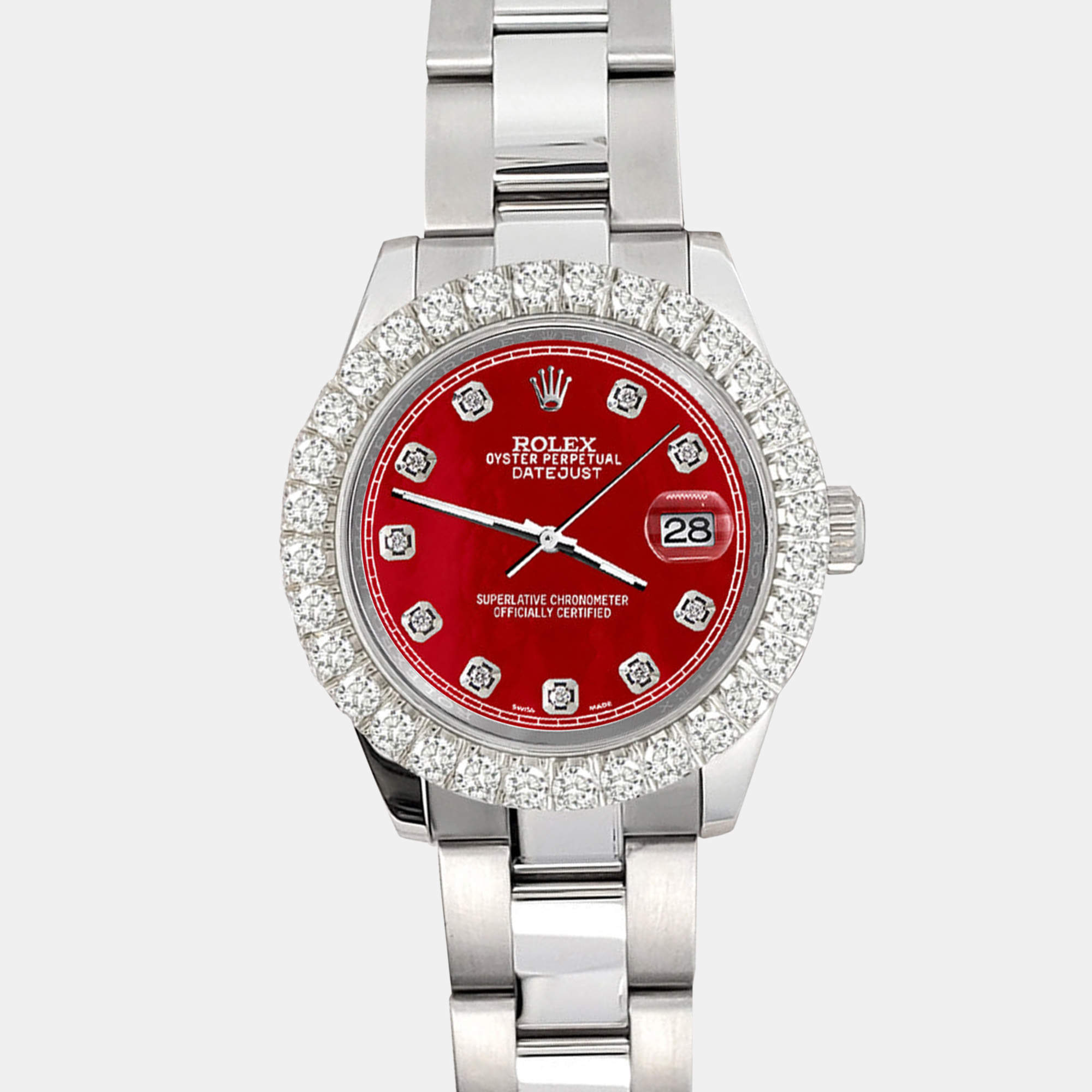 Rolex Custom Red 2.25ct Diamonds Stainless Steel Datejust 178240 Automatic Women's Wristwatch 31mm