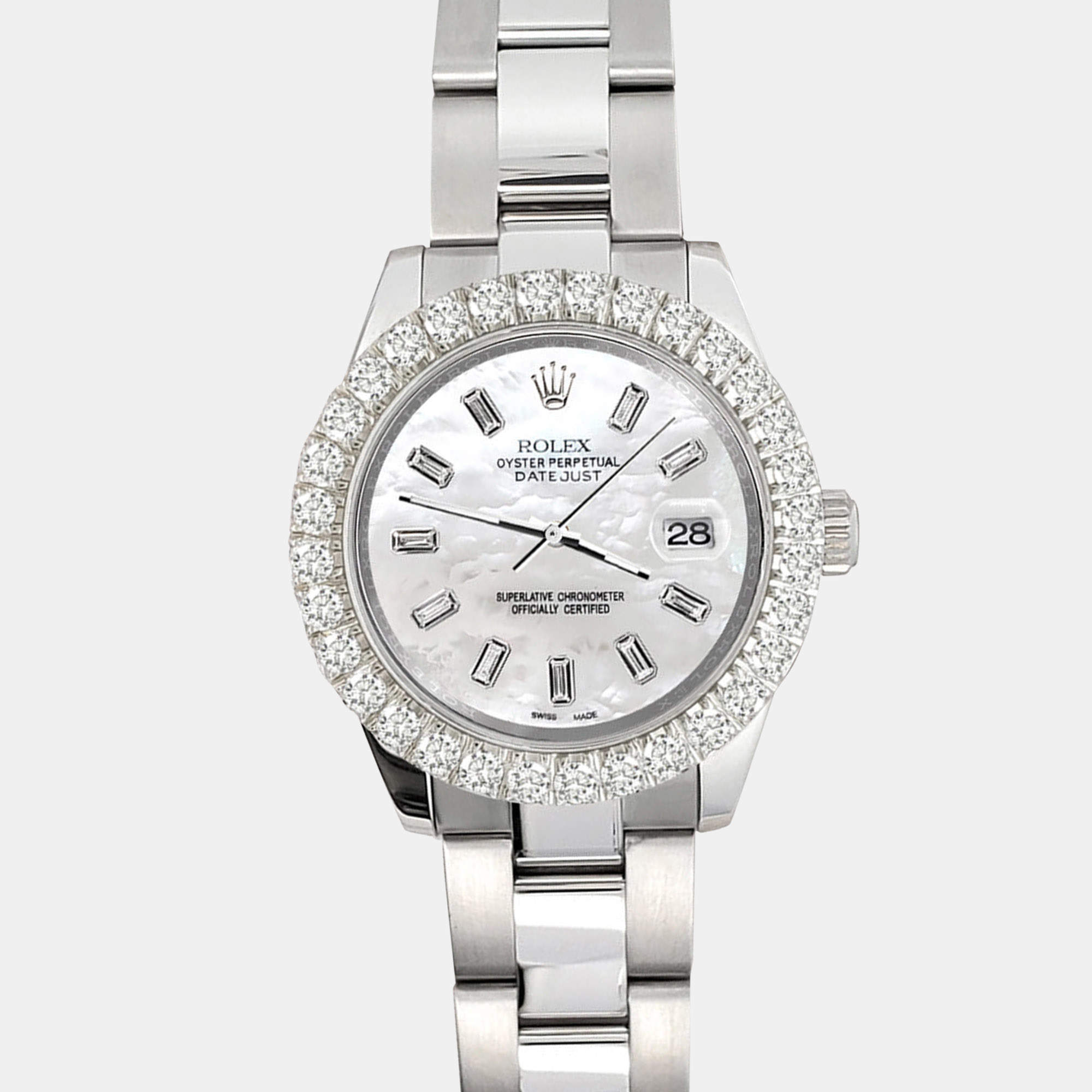Rolex Custom White 2.70ct Diamonds Stainless Steel Datejust 178240 Automatic Women's Wristwatch 31mm