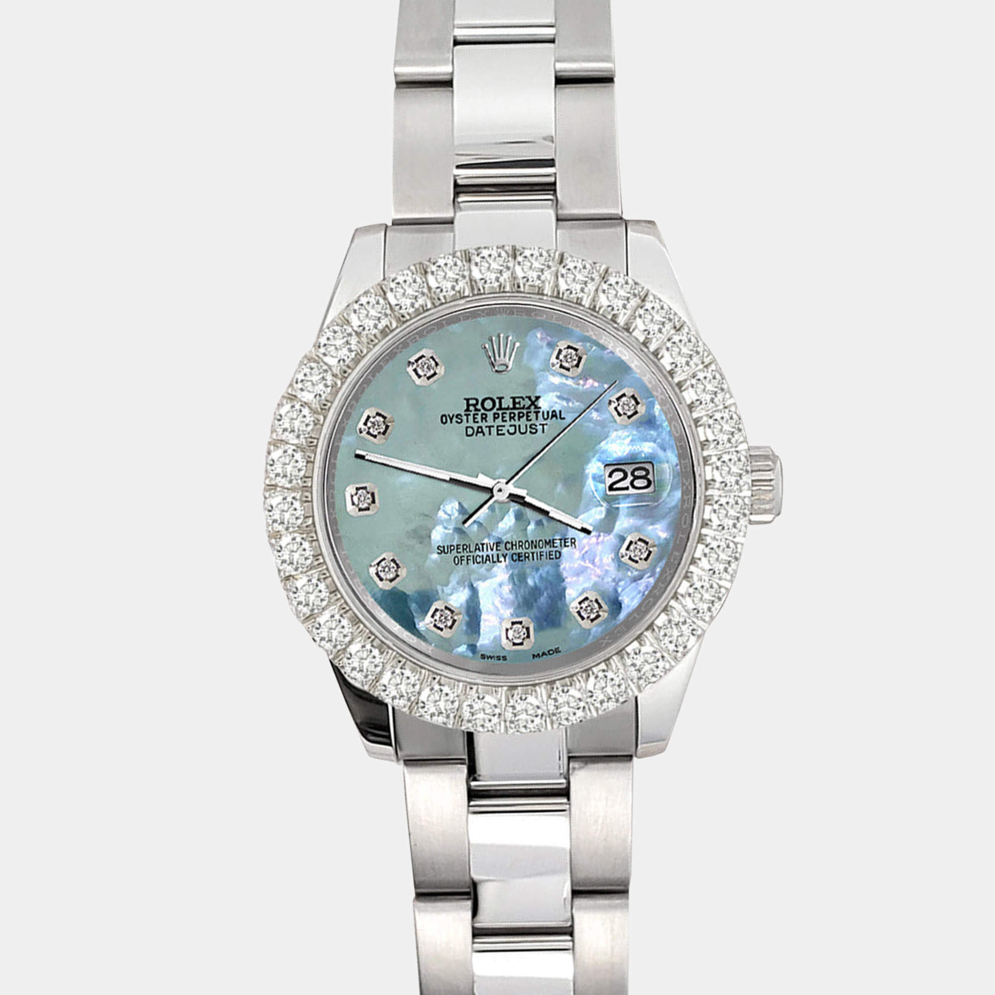 Rolex Custom Tahitian Blue 2.25ct Diamonds Stainless Steel Datejust 178240 Automatic Women's Wristwatch 31mm