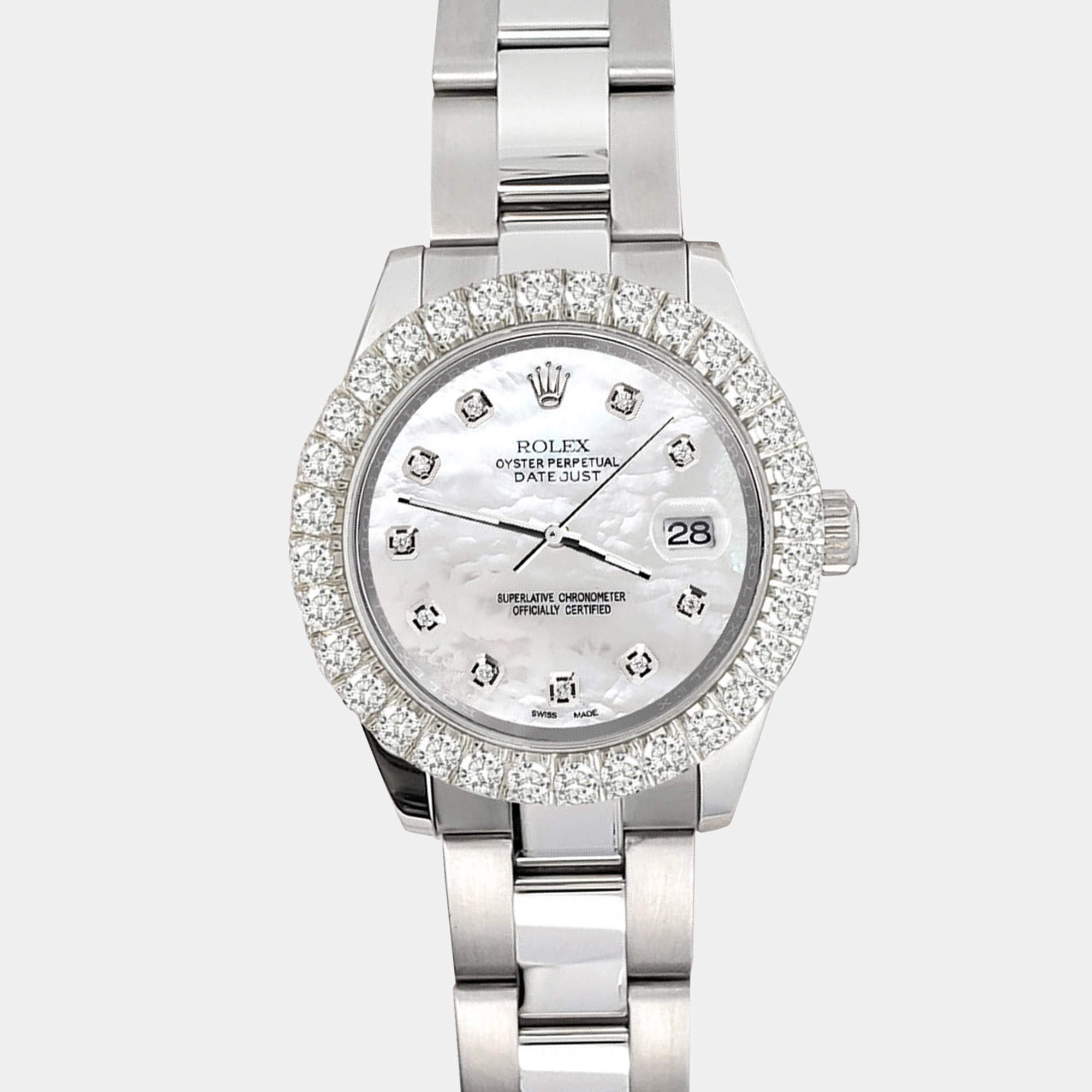 Rolex Custom White 2.25ct Diamonds Stainless Steel Datejust  Automatic Women's Wristwatch 31mm
