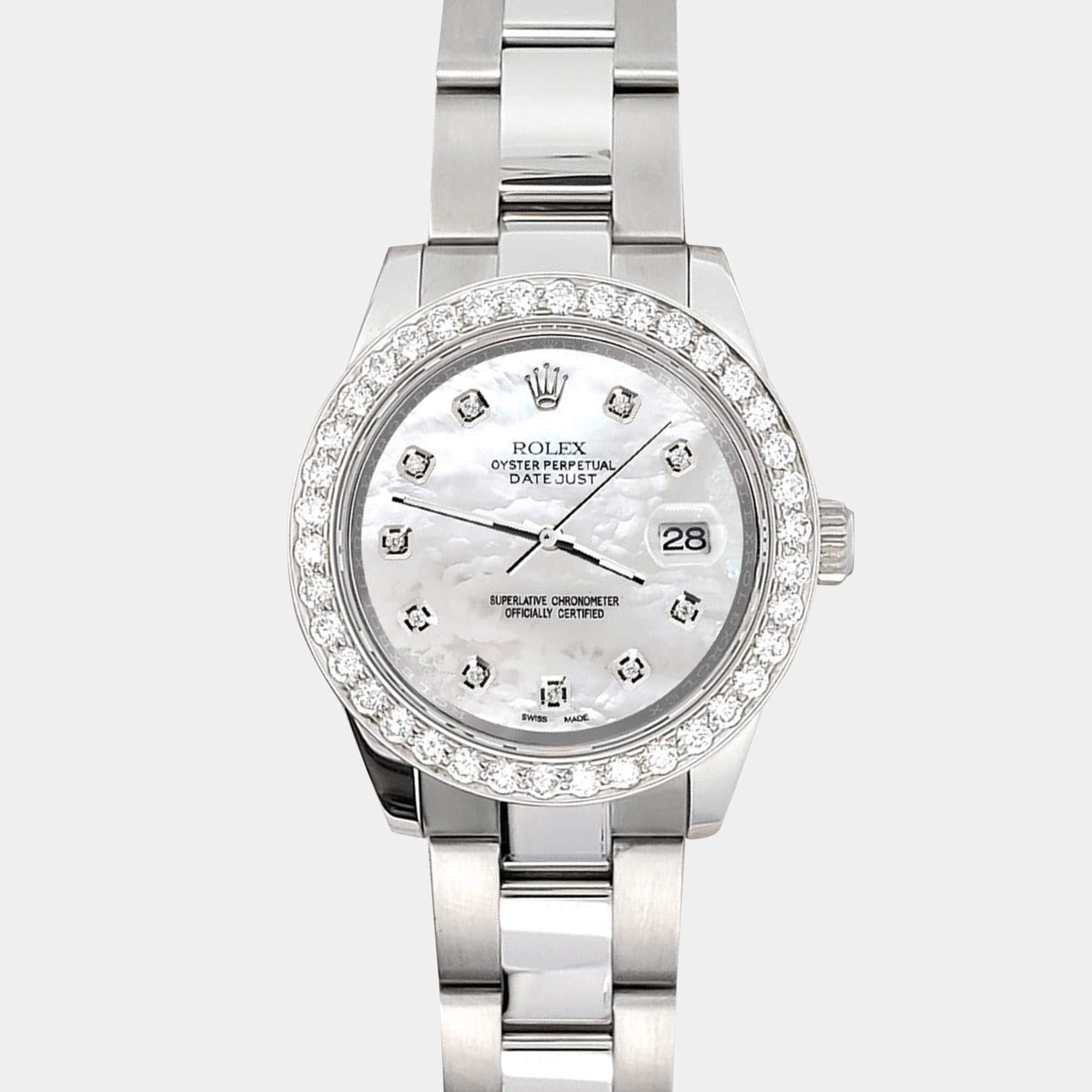 Rolex Custom White 1.6ct Diamonds Stainless Steel  178240 Automatic Women's Wristwatch 31mm