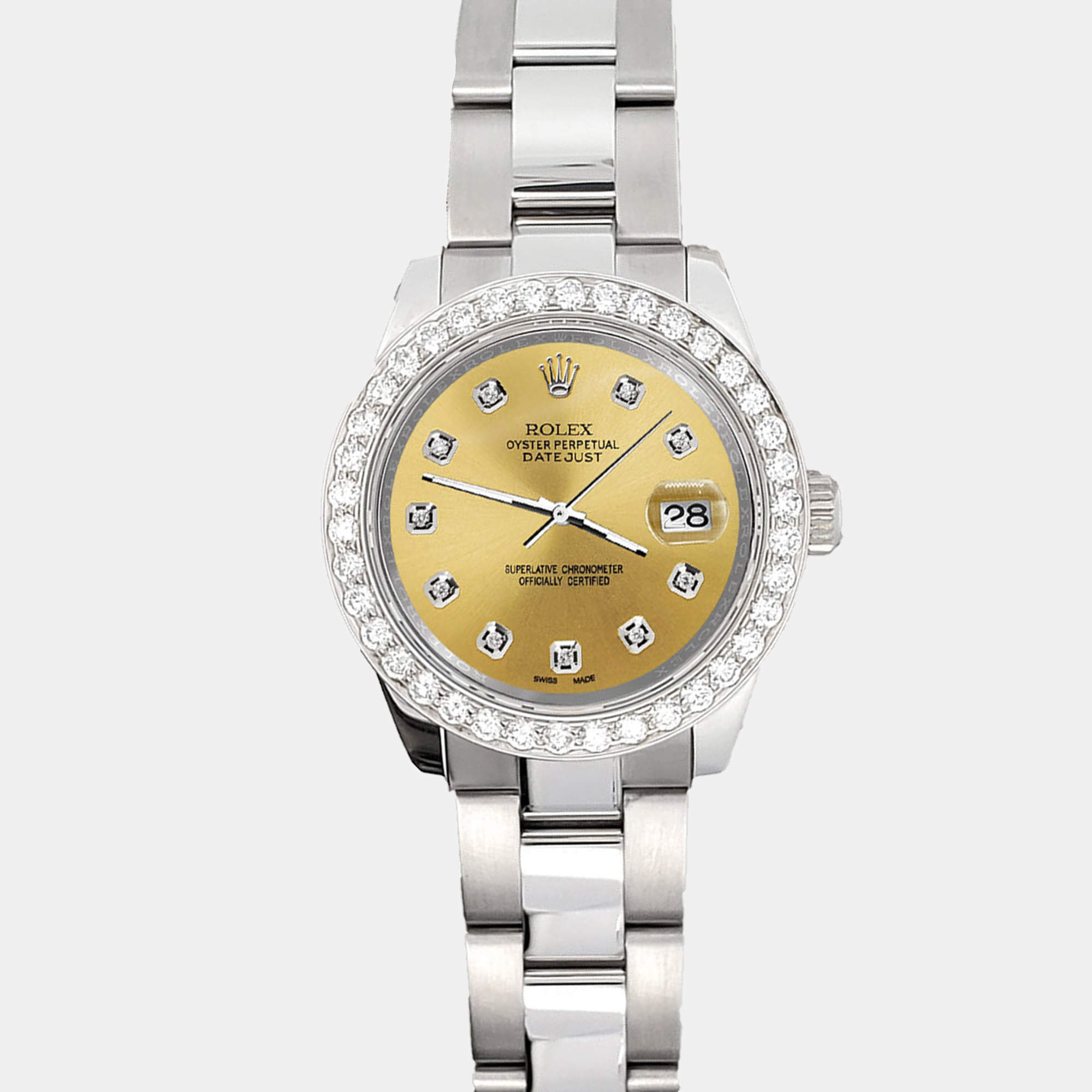 Rolex Custom Champagne 1.6ct Diamonds Stainless Steel Datejust 178240 Automatic Women's Wristwatch 31mm