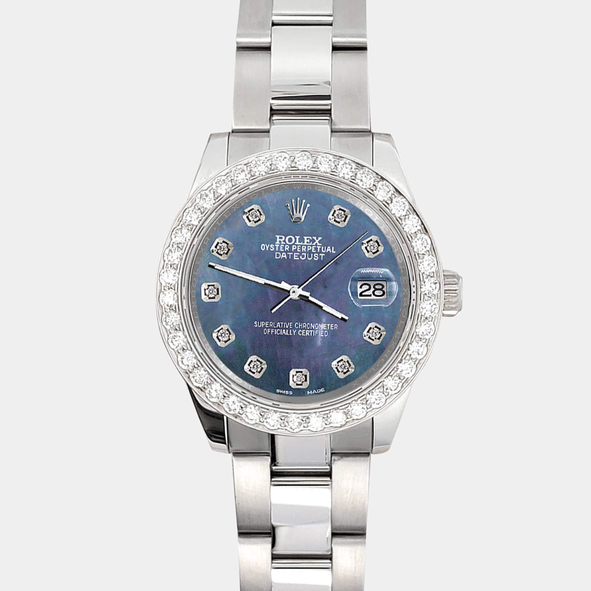 Rolex Custom Black 1.6ct Diamonds Stainless Steel Datejust 178240 Automatic Women's Wristwatch 31mm