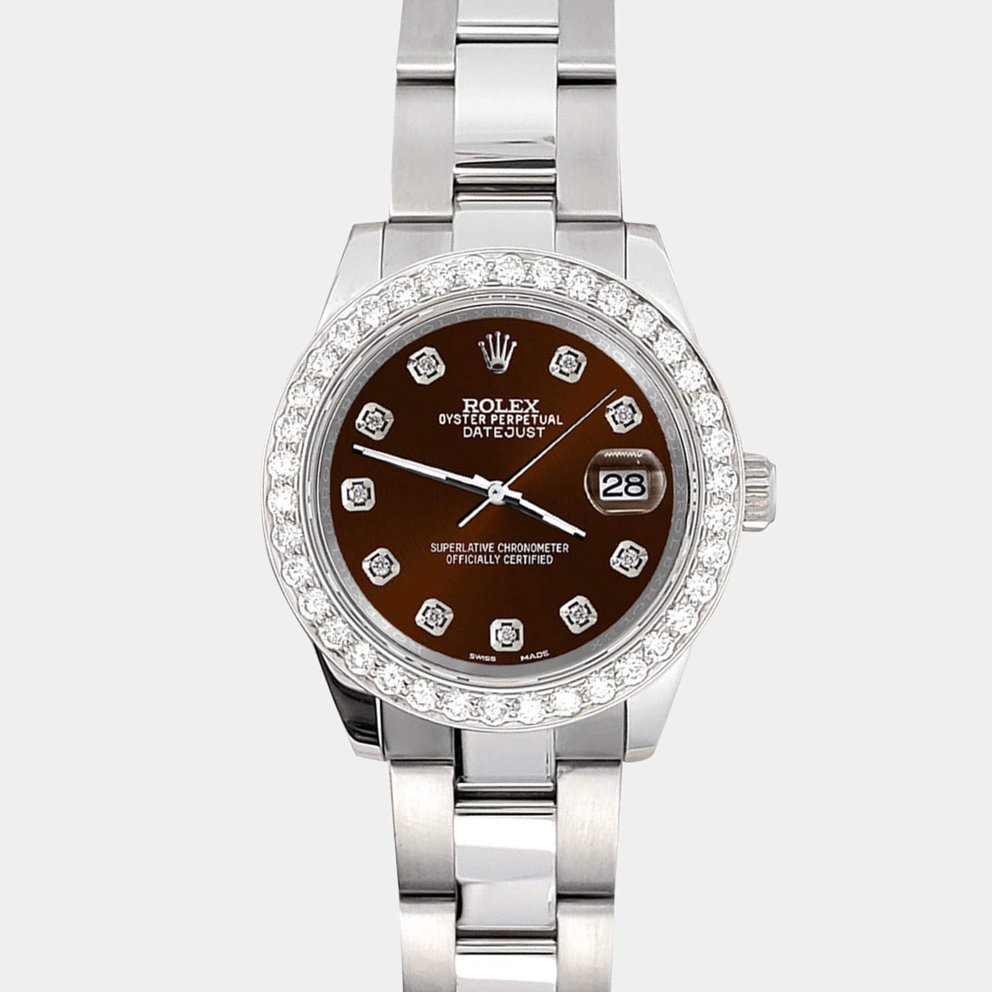 Rolex Custom Chocolate  1.6ct Diamonds Stainless Steel Datejust 178240 Automatic Women's Wristwatch 31mm