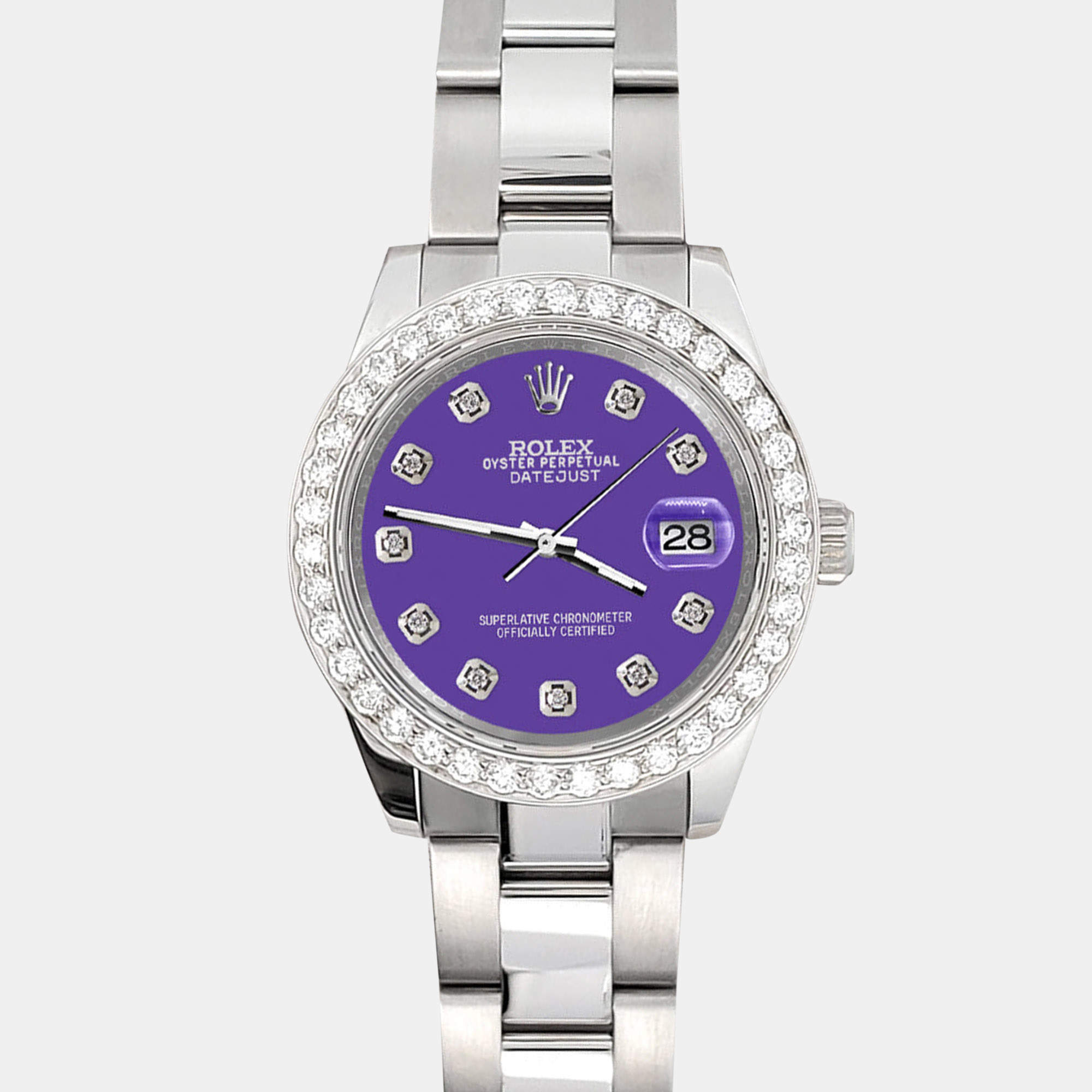 Rolex Custom Pastel Purple 1.6ct Diamonds Stainless Steel Datejust 178240 Automatic Women's Wristwatch 31mm