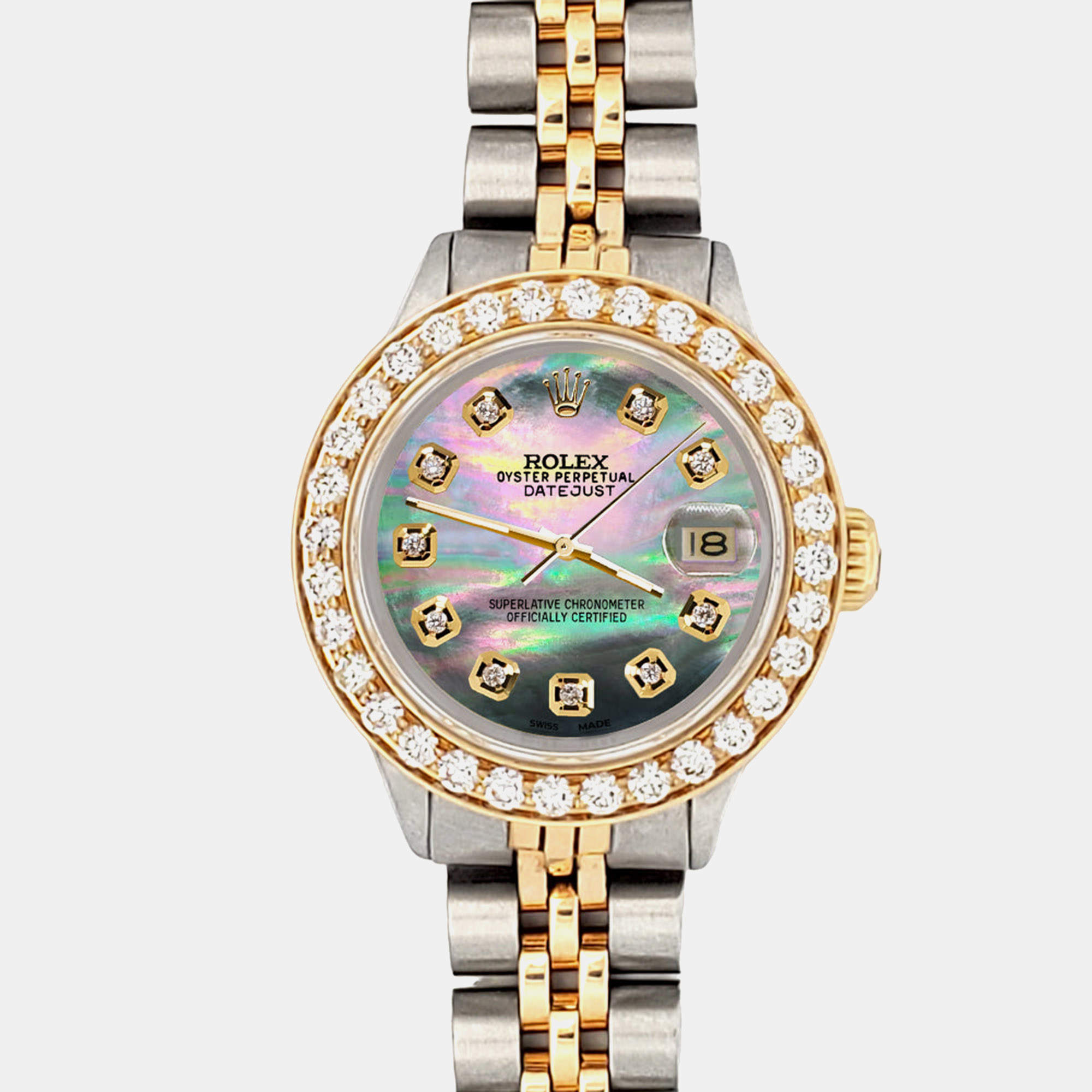 Rolex Custom Tahitian 1.3ct Diamonds 18K Yellow Gold Stainless Steel Datejust  Automatic Women's Wristwatch 26mm