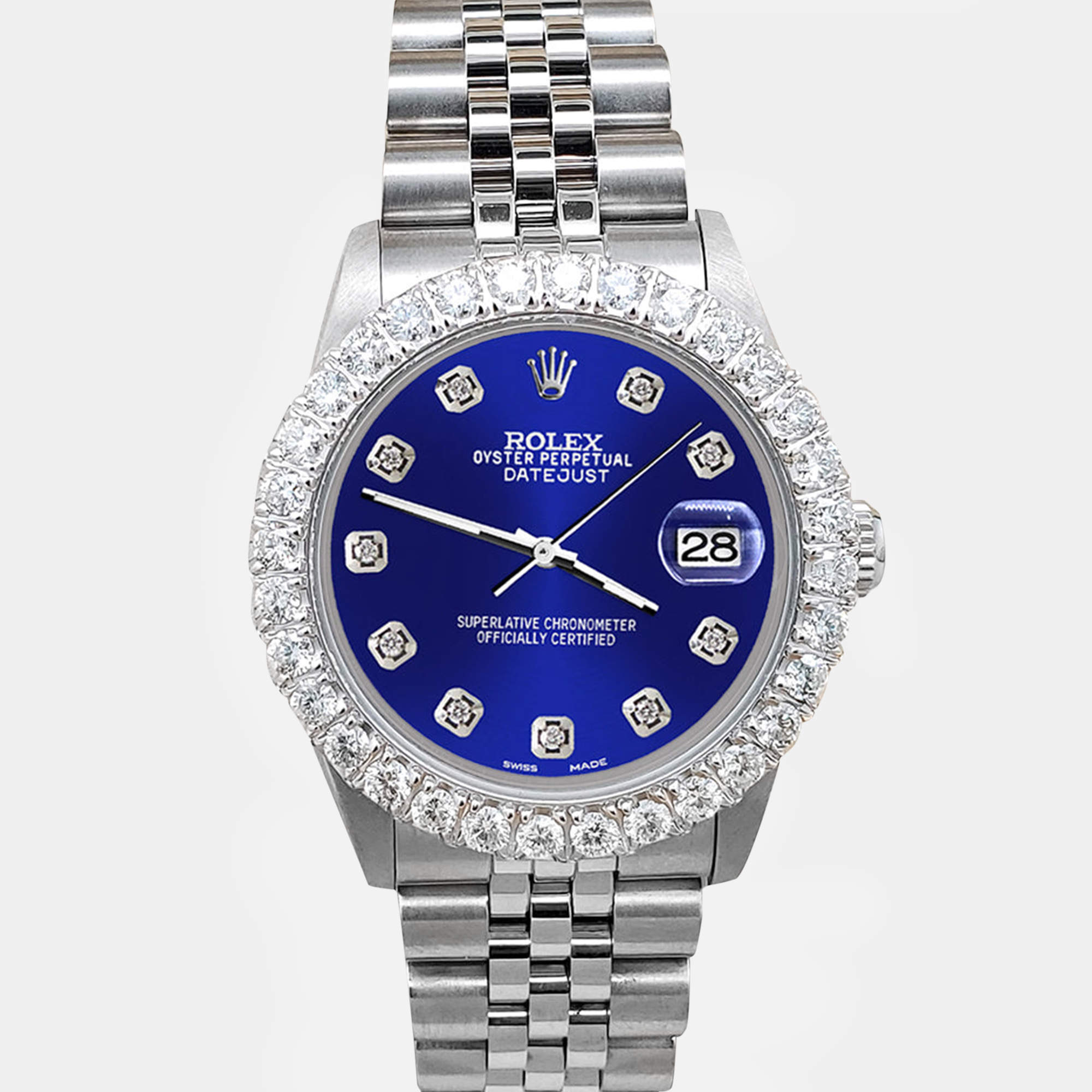 Rolex Custom Navy Blue  2.25ct Diamonds Stainless Steel Datejust  Automatic Women's Wristwatch 31mm