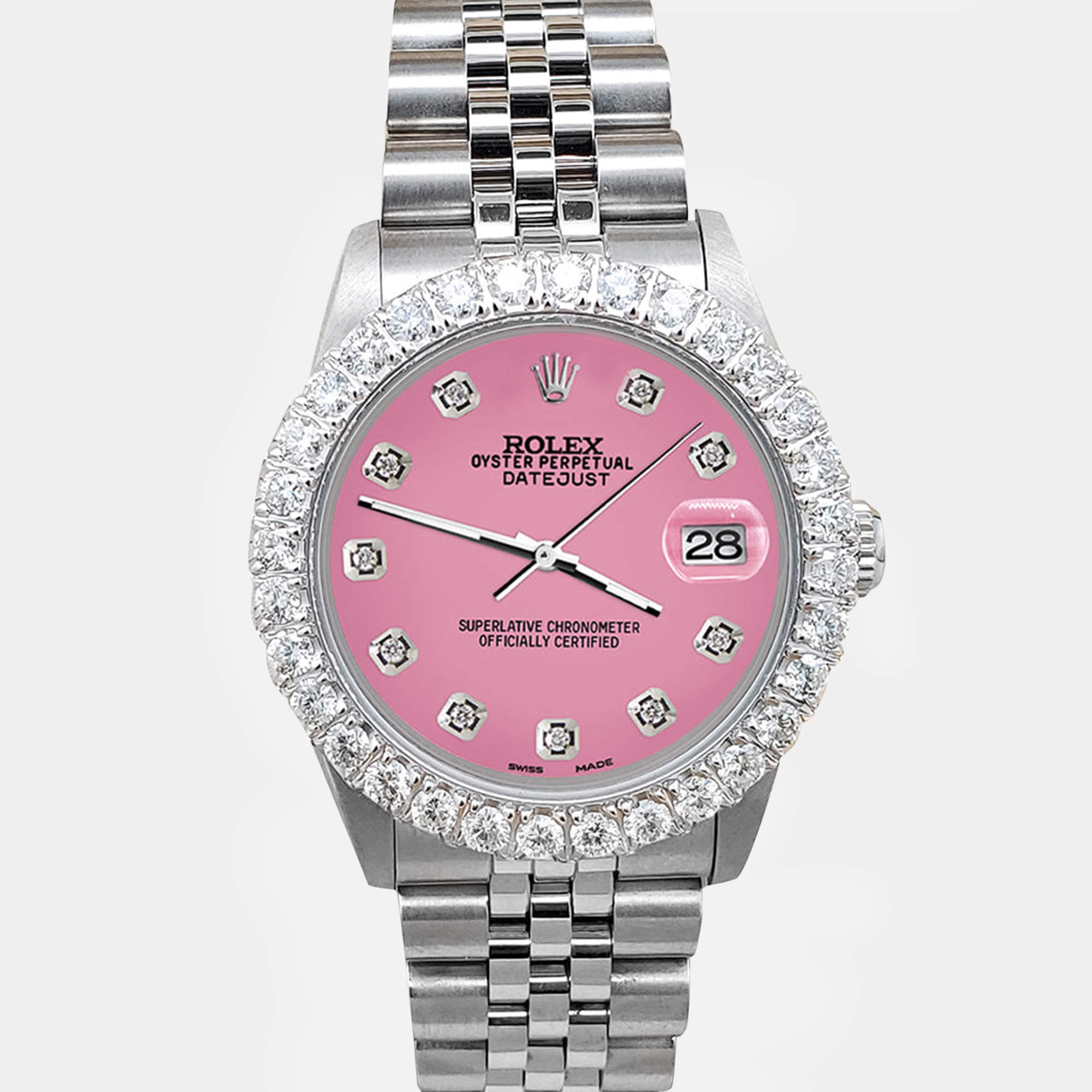 Rolex Custom Hot Pink 2.25ct Diamonds Stainless Steel Datejust  Automatic Women's Wristwatch 31mm